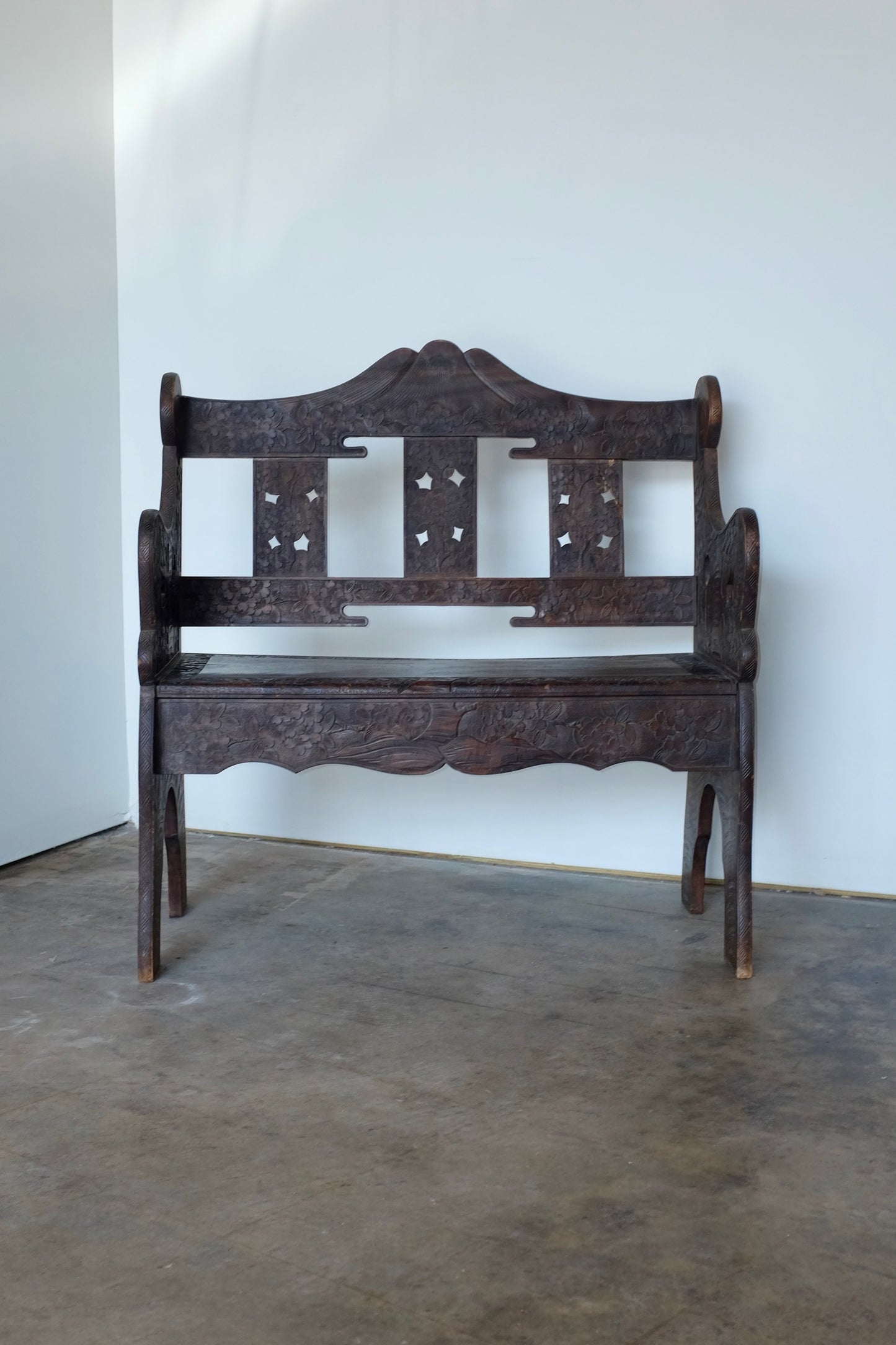Cherry Blossom Carved Bench