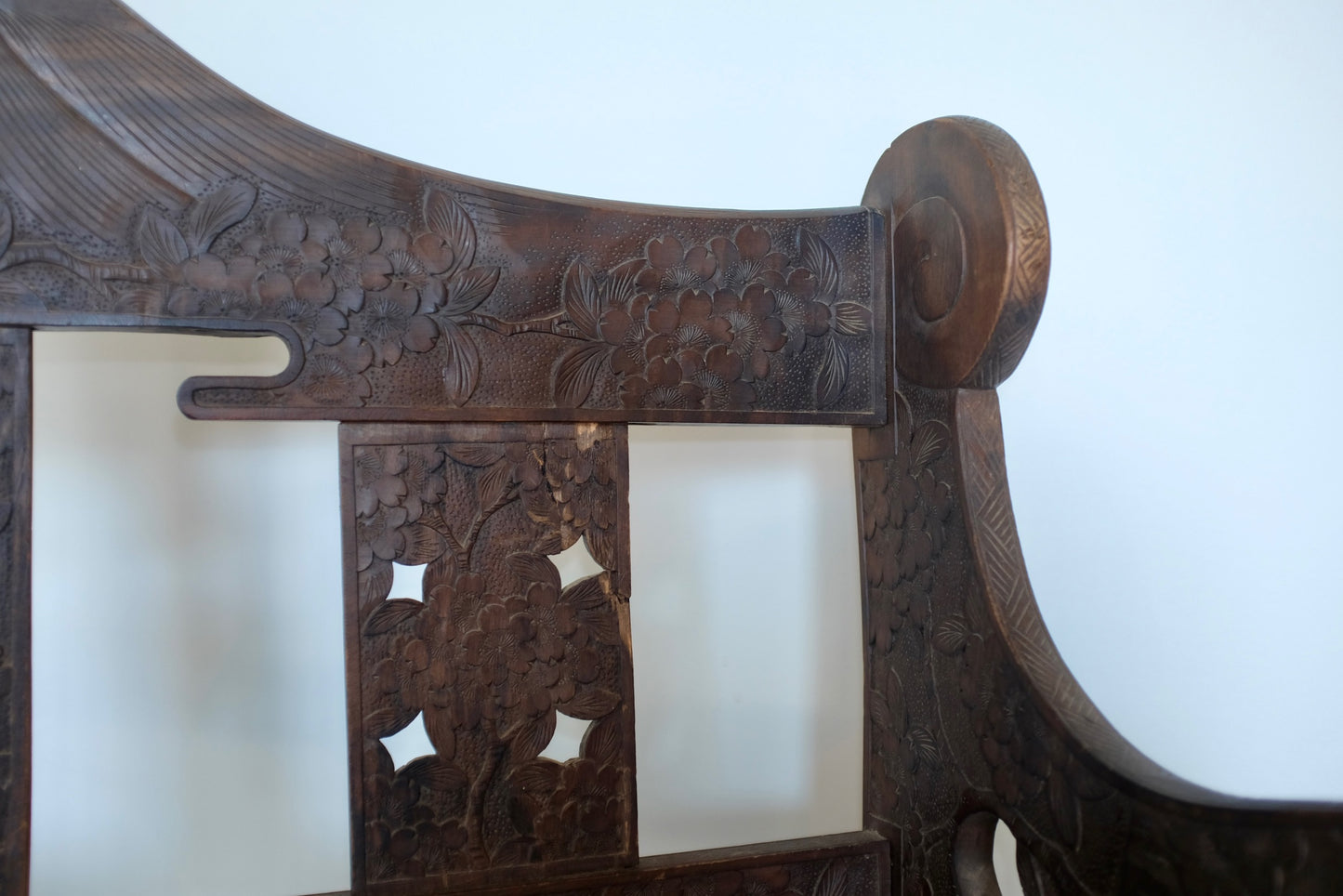 Cherry Blossom Carved Bench