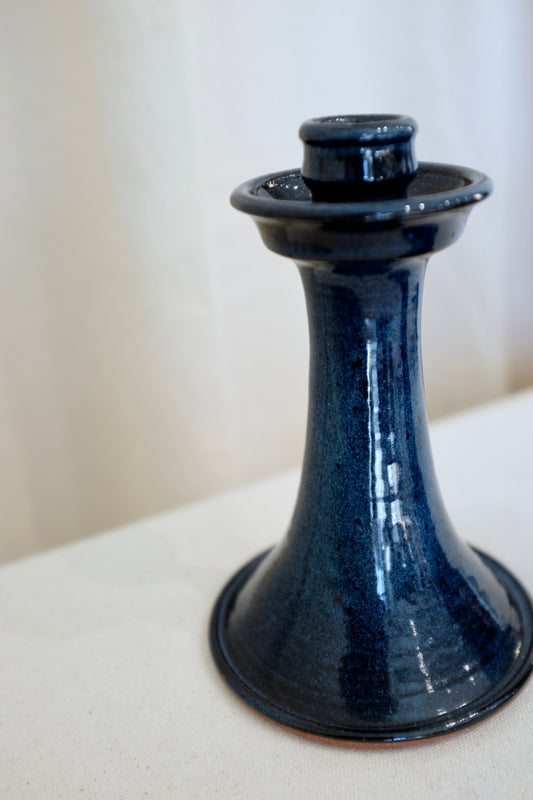 Deep Blue Ceramic Candlesticks Pair, North Carolina
