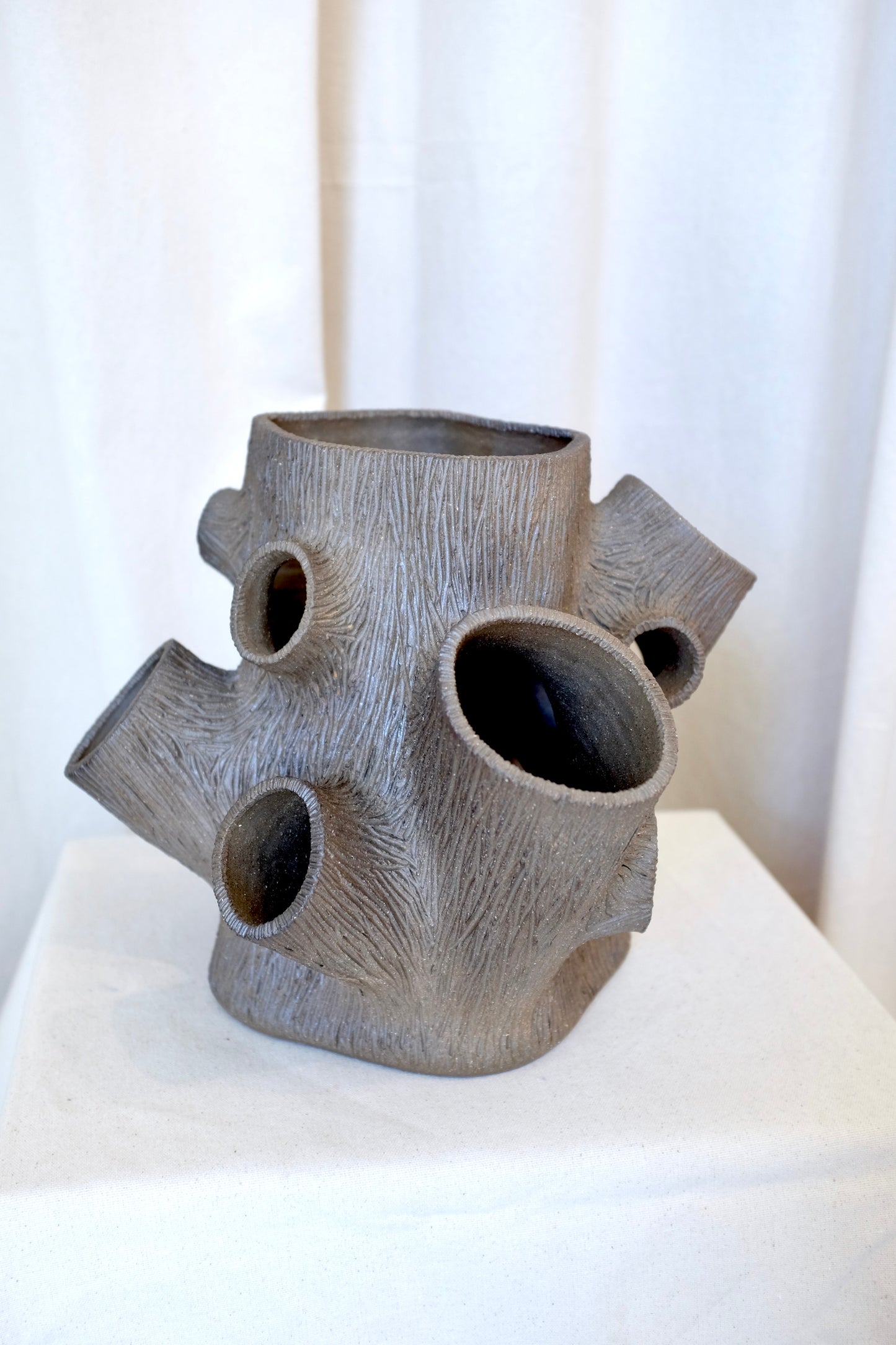 Faux Bois Ceramic Tree Stump with Mushrooms, Ben North