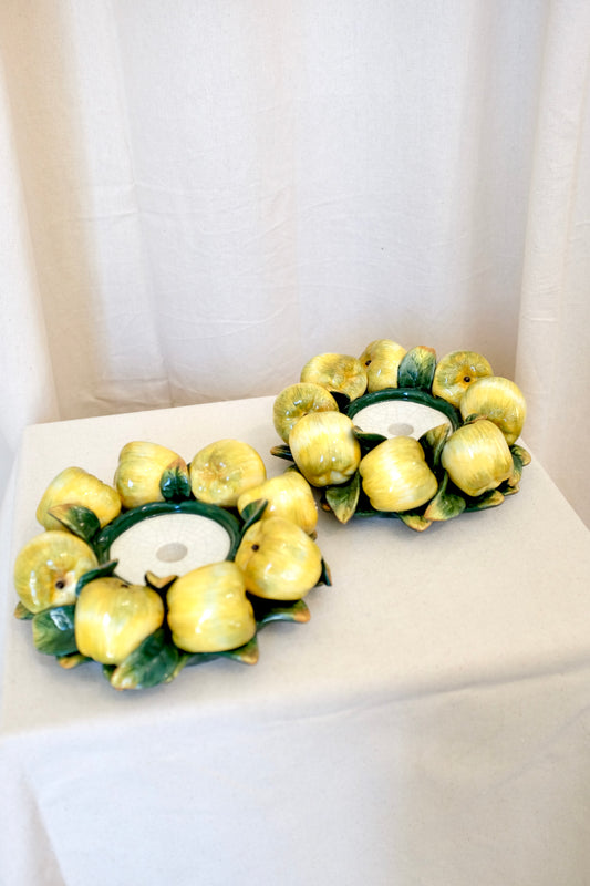 Pair Yellow Apple Candle Holders