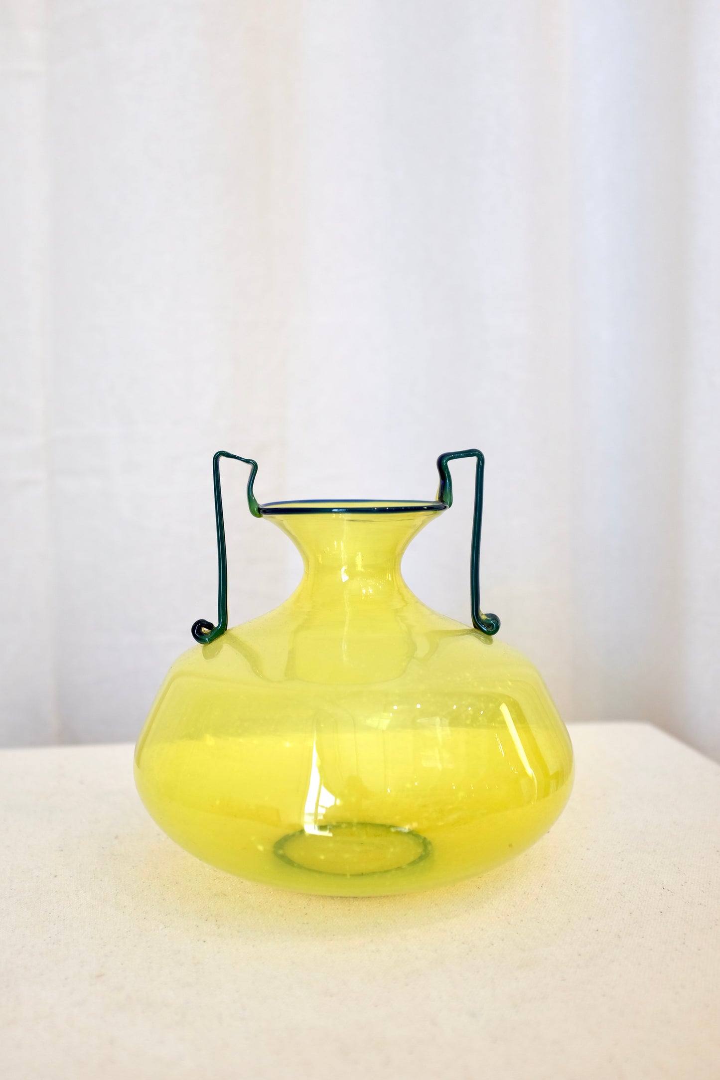 Yellow Murano Glass Vase with Dark Blue Handles