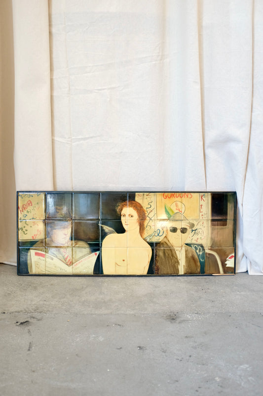 Painting on Tile of Angel and Men on the Subway