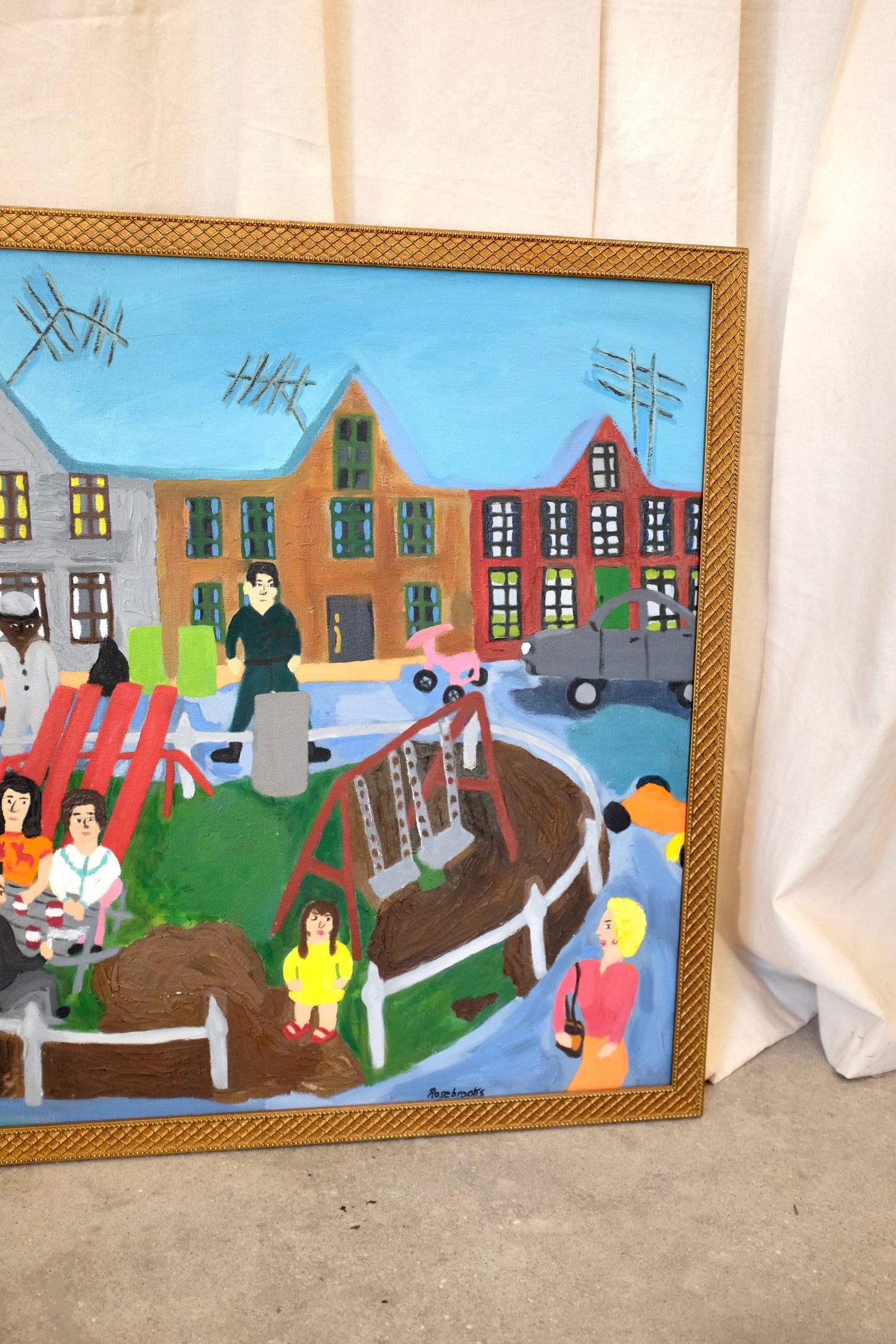 Picnic, Large Folk Art Painting, Ann C. Rosebrooks