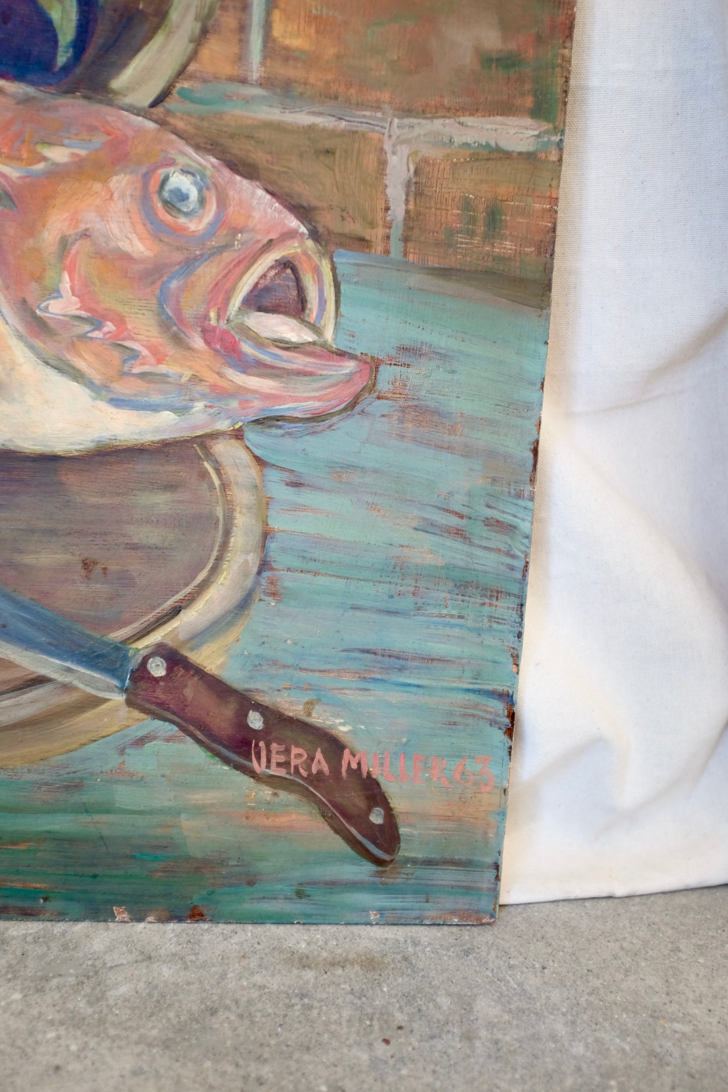 Still Life with Fish, Painting on Board by Vera Miller