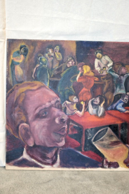 Colorful Bar Scene Painting on Board