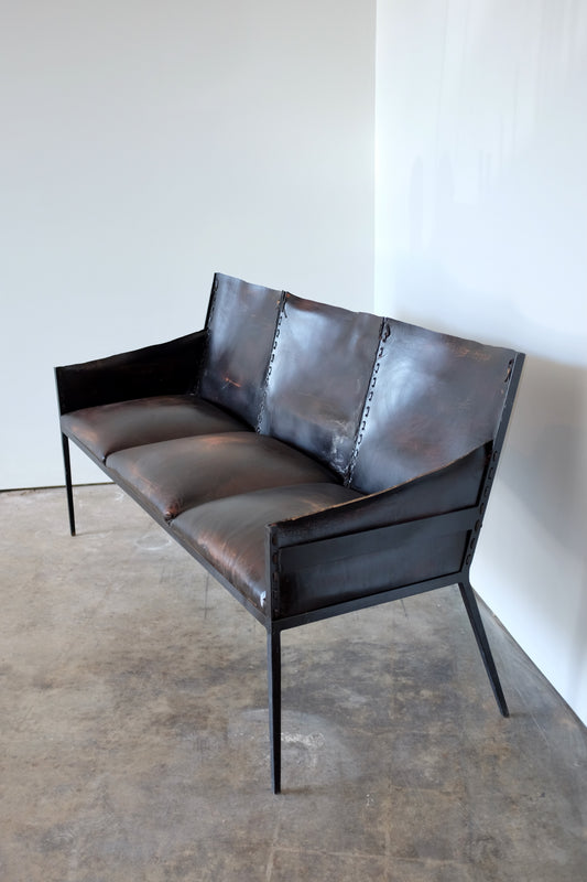 Jean Michel Frank Style Iron and Leather Sofa