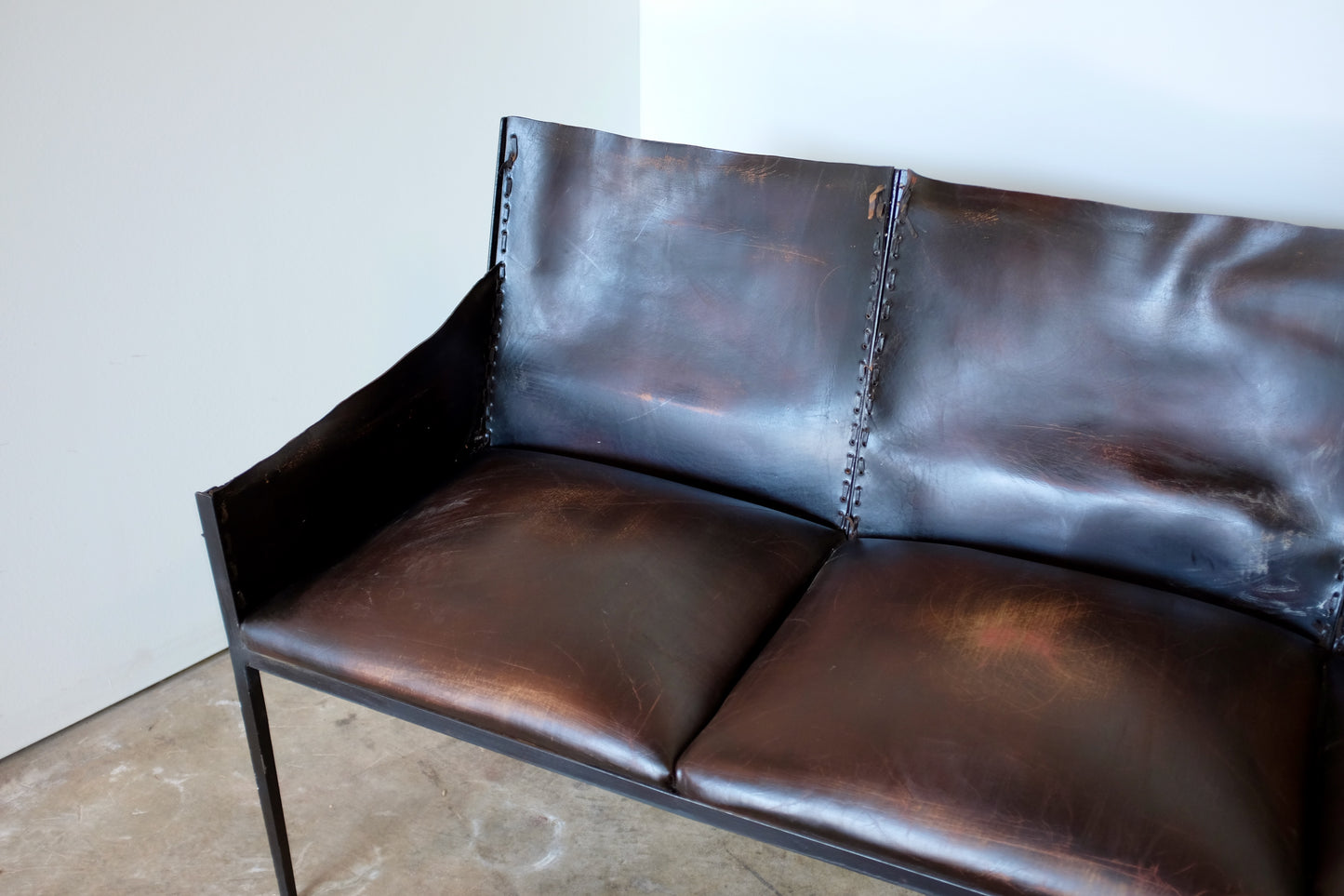 Jean Michel Frank Style Iron and Leather Sofa