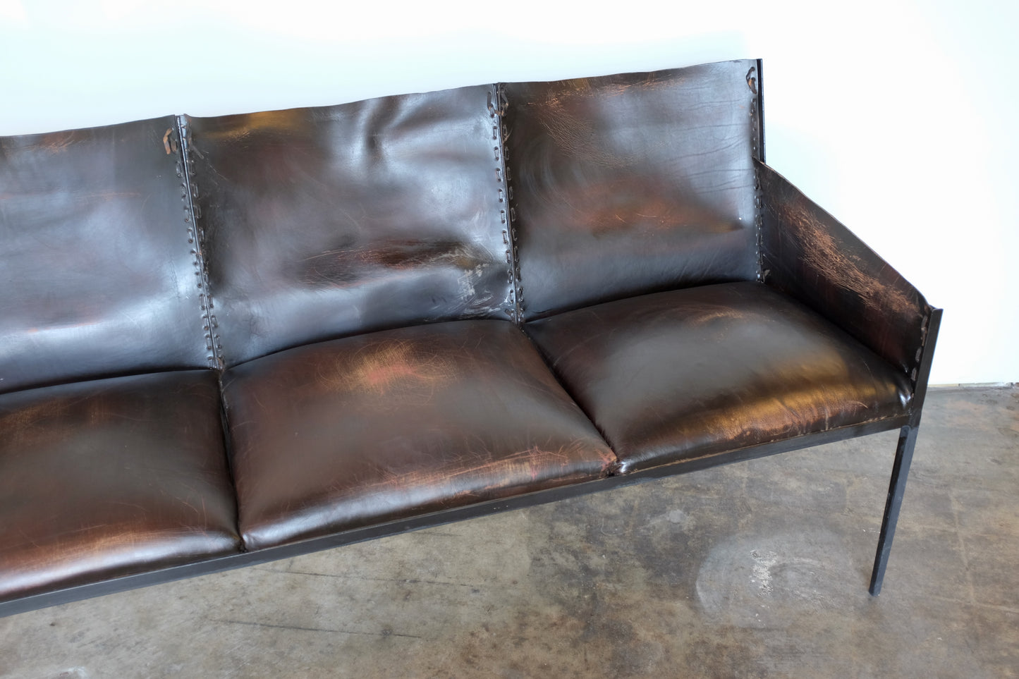 Jean Michel Frank Style Iron and Leather Sofa