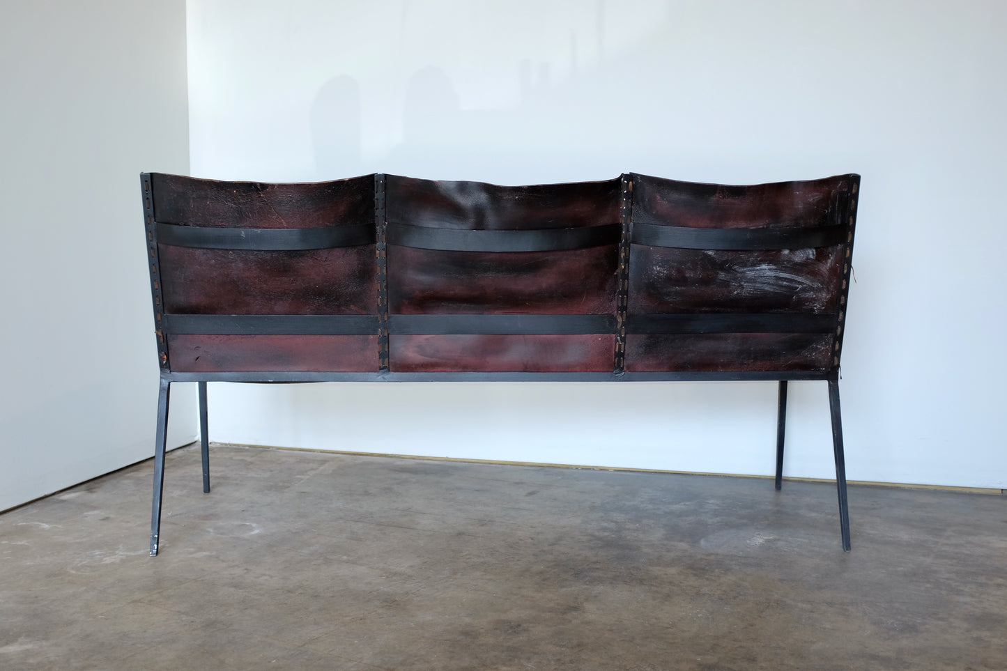 Jean Michel Frank Style Iron and Leather Sofa