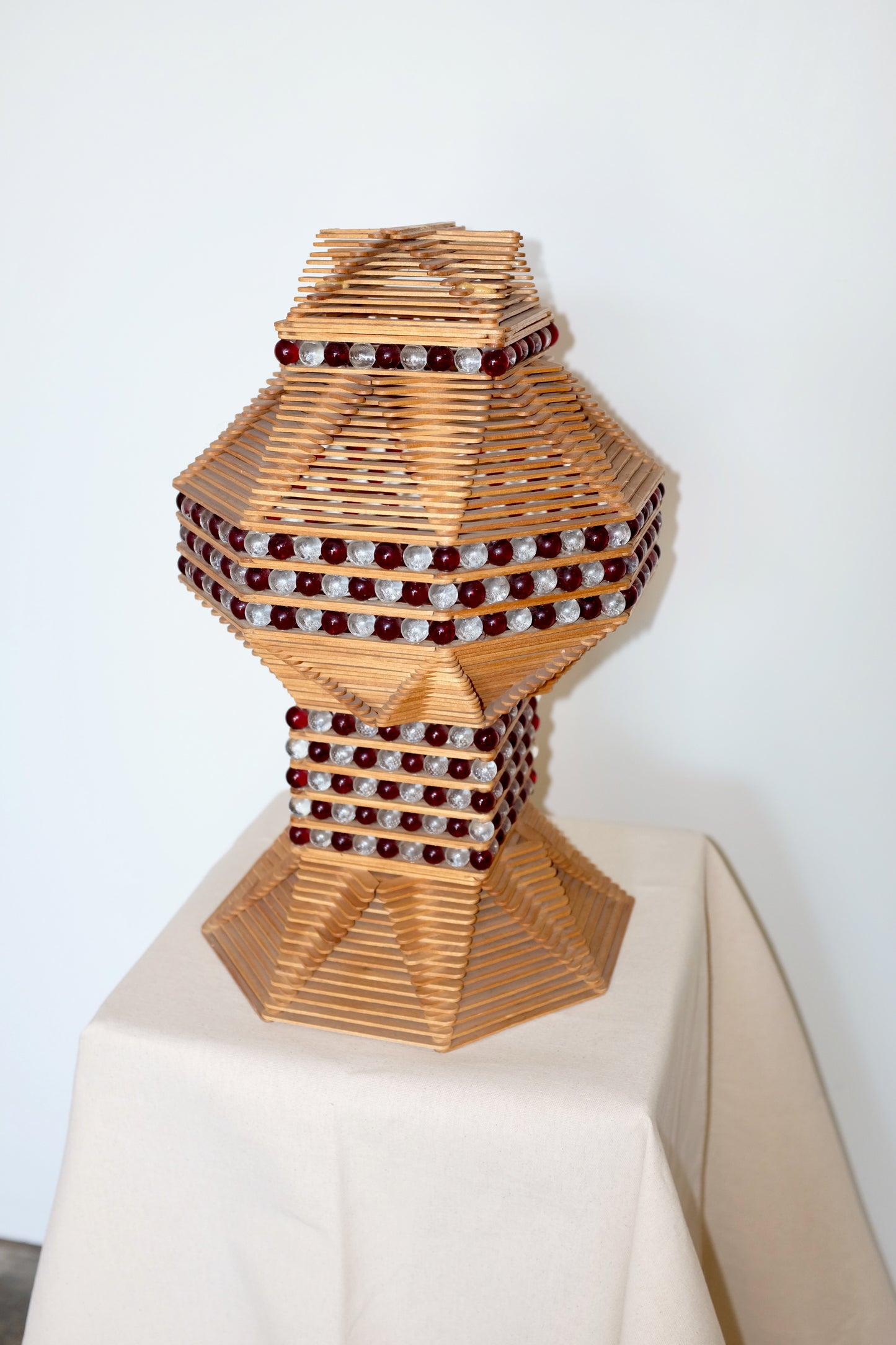 Popsicle Stick and Glass Beads Tramp Art Lamp