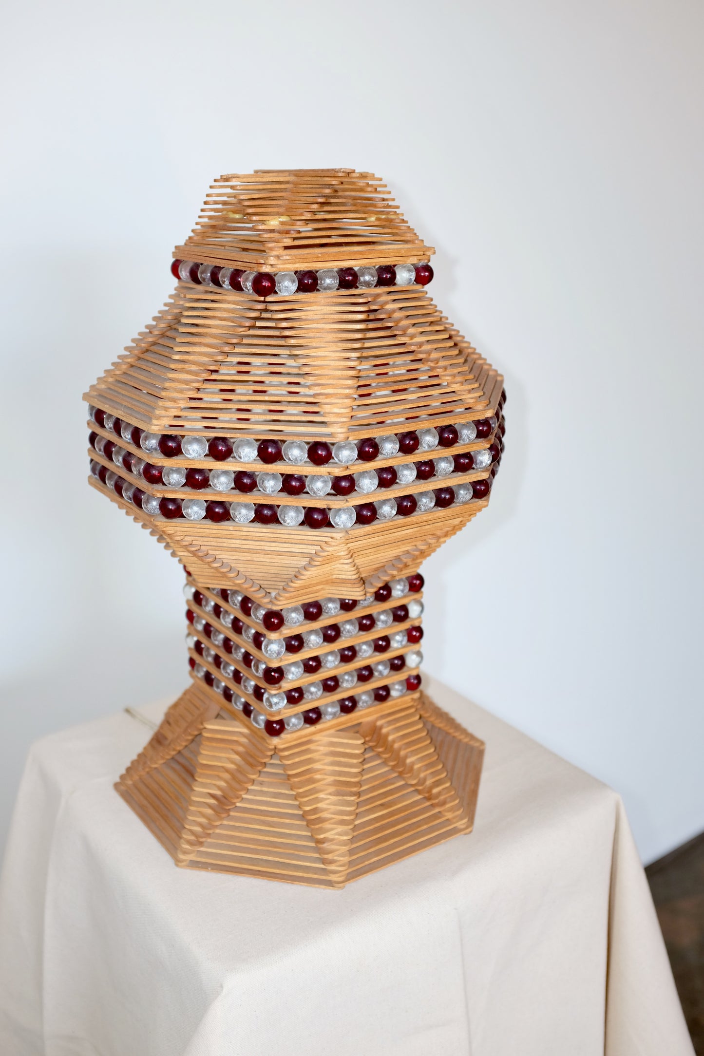 Popsicle Stick and Glass Beads Tramp Art Lamp