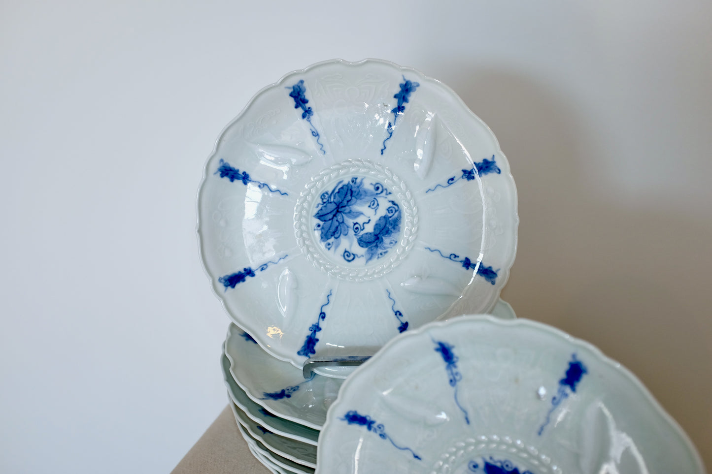 Set of 8 Antique Chinese Blue & White Porcelain Plates
