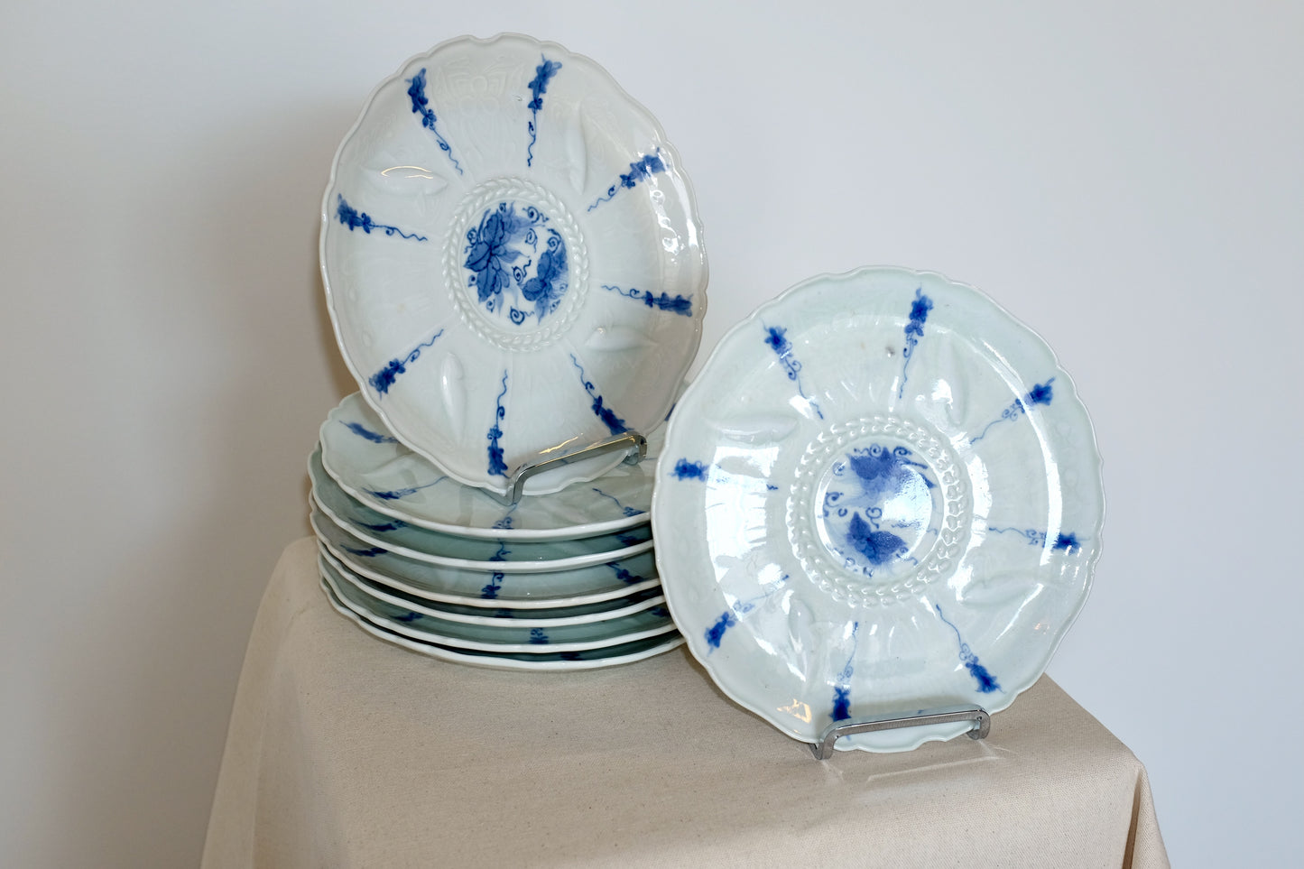 Set of 8 Antique Chinese Blue & White Porcelain Plates