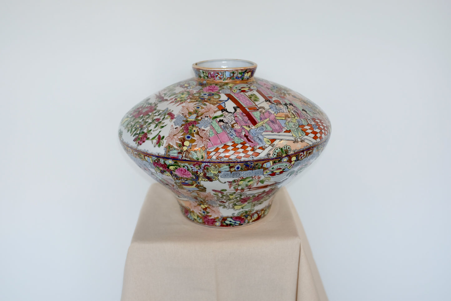 Rose Medallion Vase with Checkered Fields