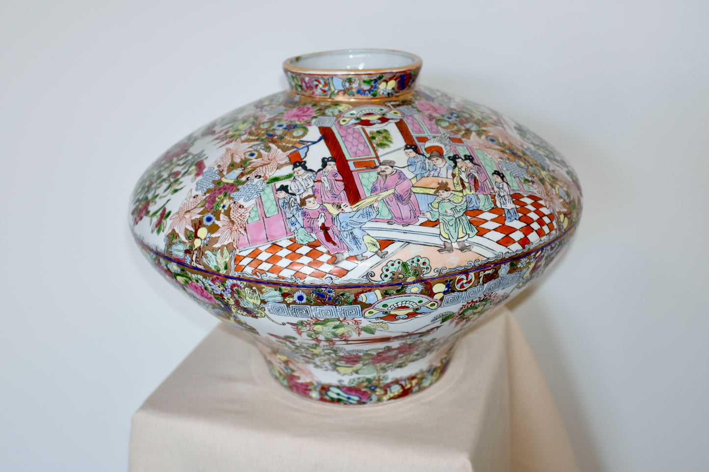 Rose Medallion Vase with Checkered Fields