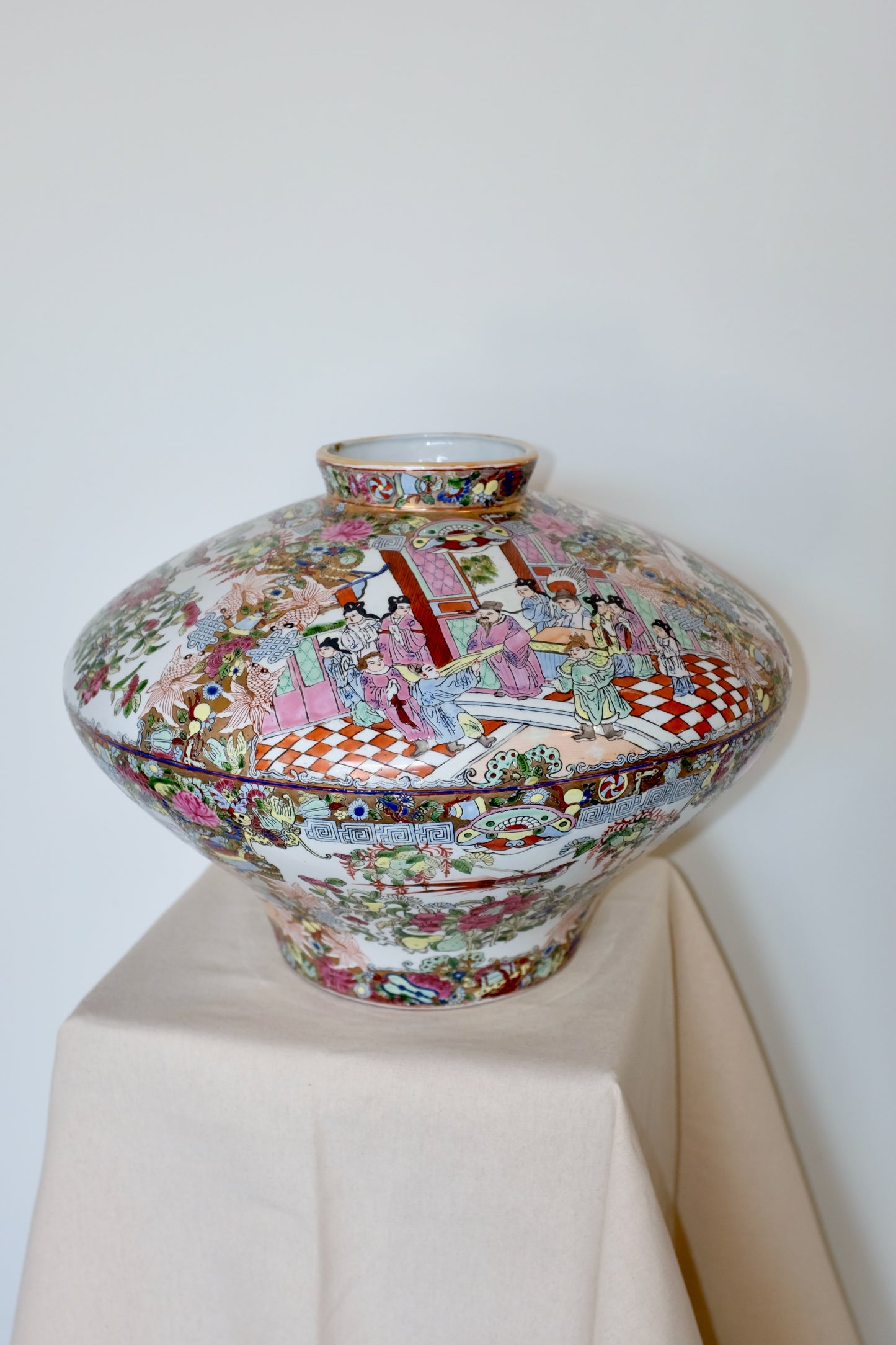 Rose Medallion Vase with Checkered Fields