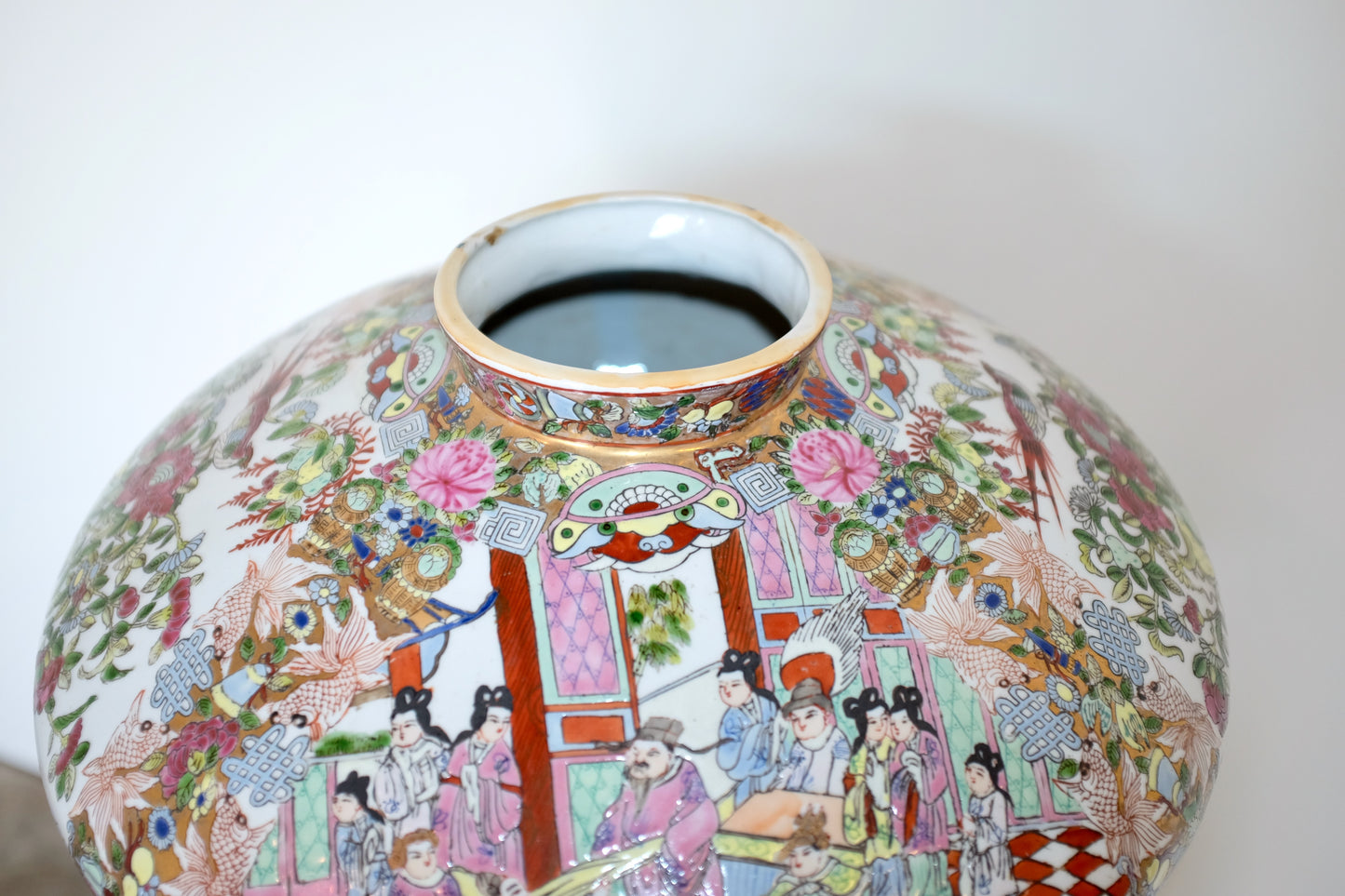 Rose Medallion Vase with Checkered Fields