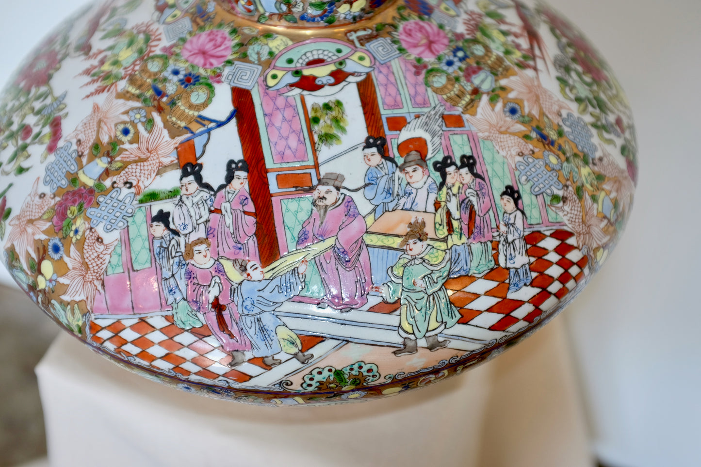 Rose Medallion Vase with Checkered Fields