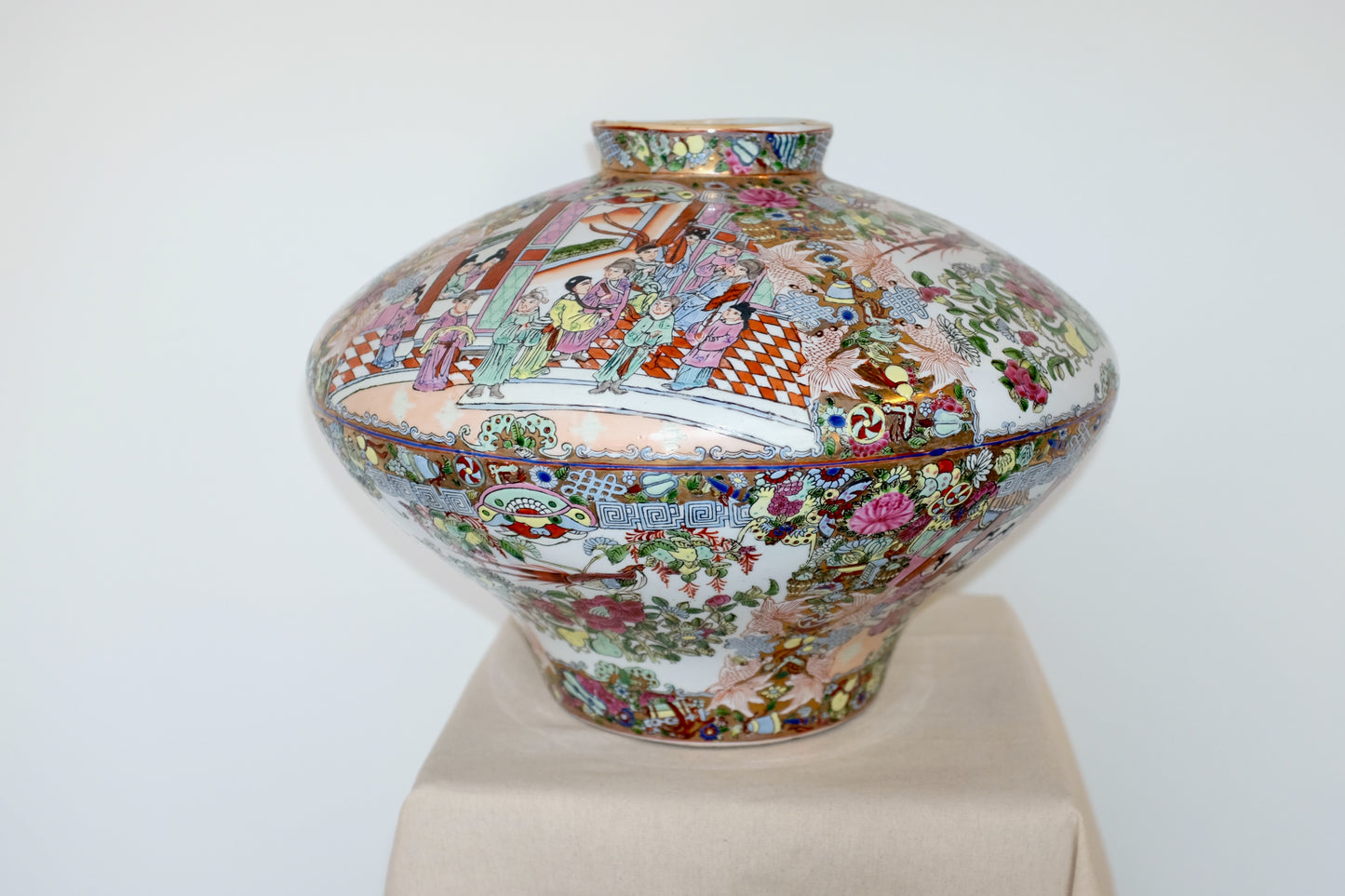Rose Medallion Vase with Checkered Fields