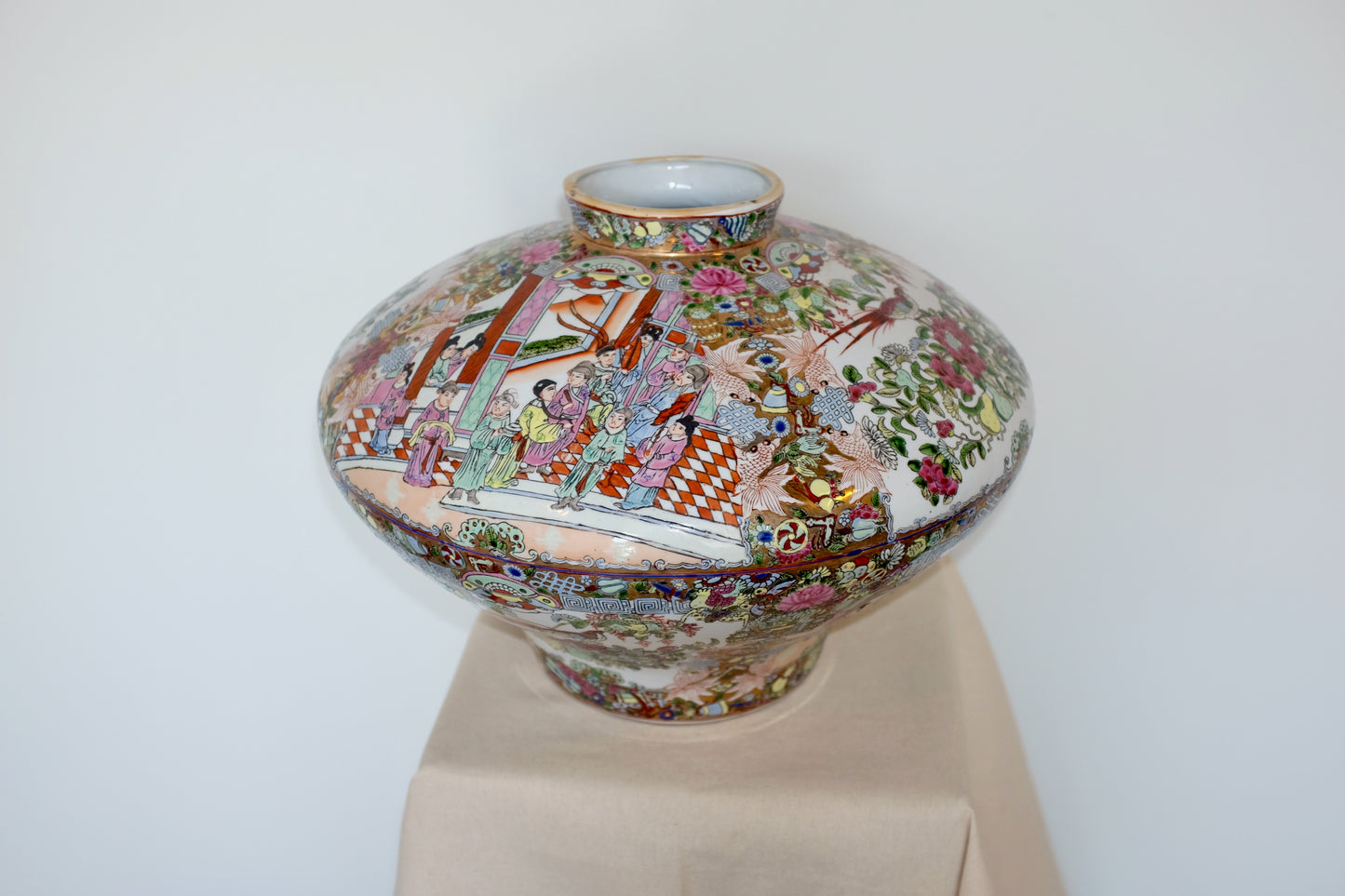 Rose Medallion Vase with Checkered Fields