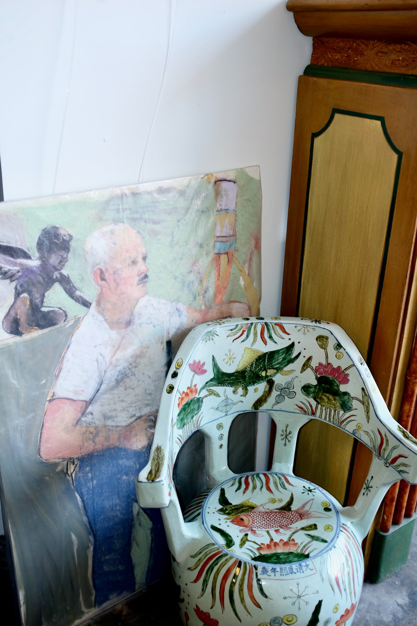 Chinese Ceramic Chair with Fish
