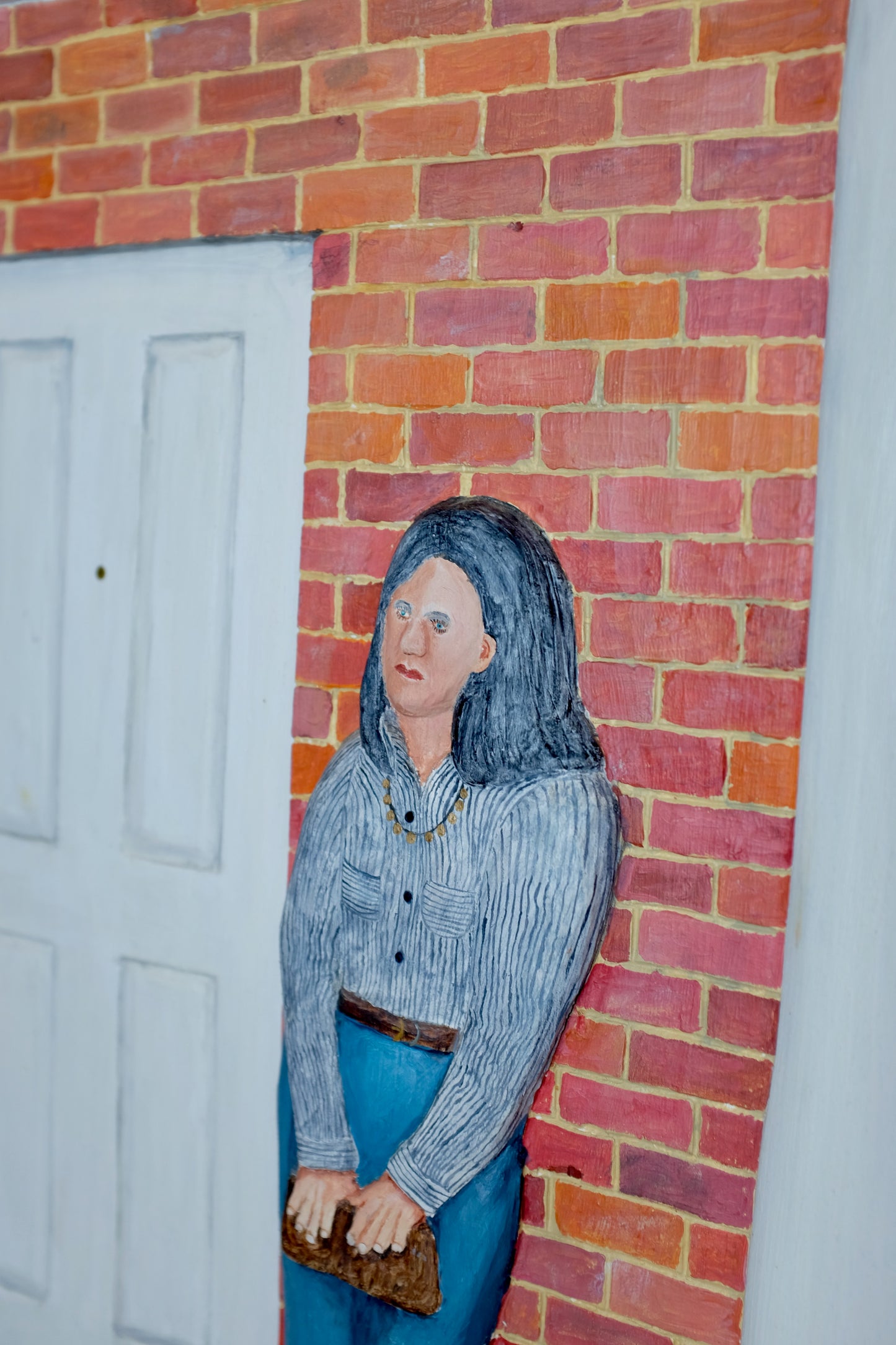 A Visit From the Goodsteins, Folk Art Wood Bas-Relief Painting, Ned Cartledge