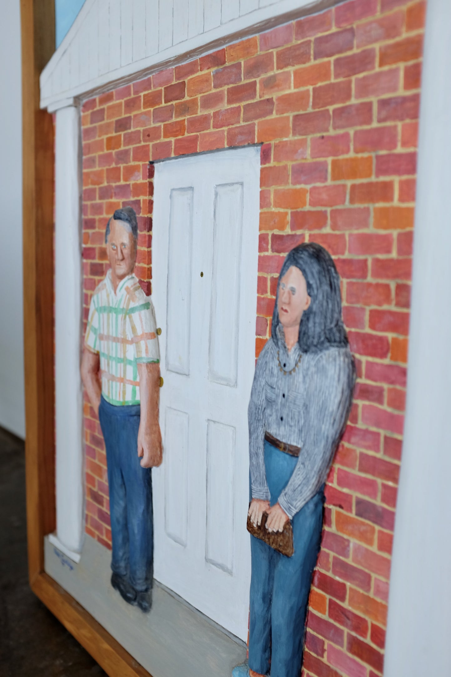 A Visit From the Goodsteins, Folk Art Wood Bas-Relief Painting, Ned Cartledge