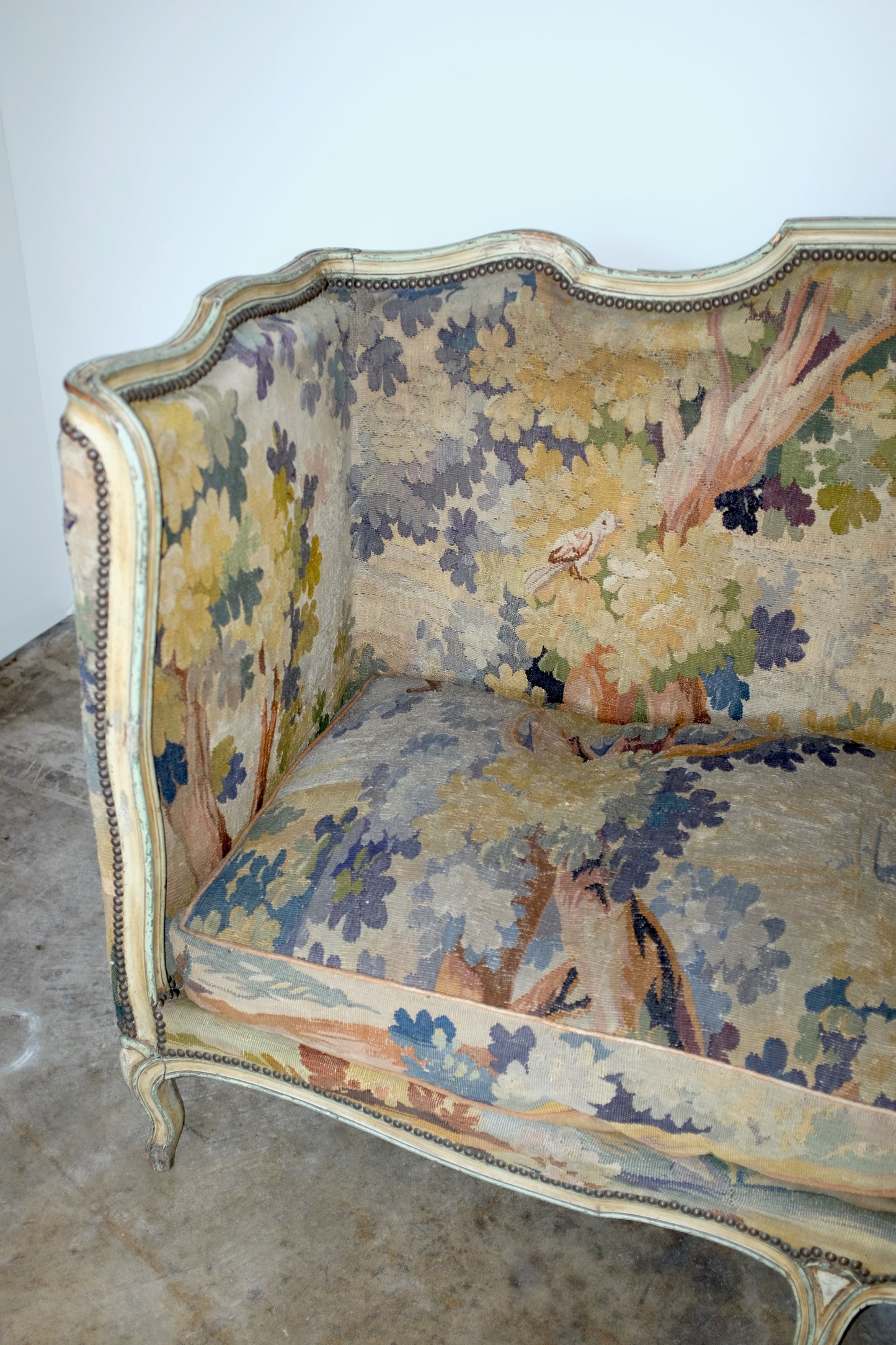 Antique Tapestry-covered Louis XV French High-back Settee