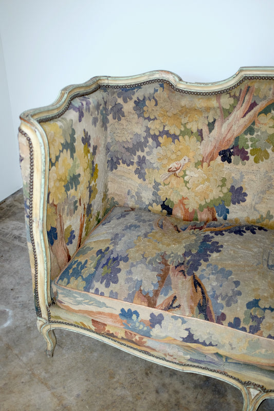 Antique Tapestry-covered Louis XV French High-back Settee