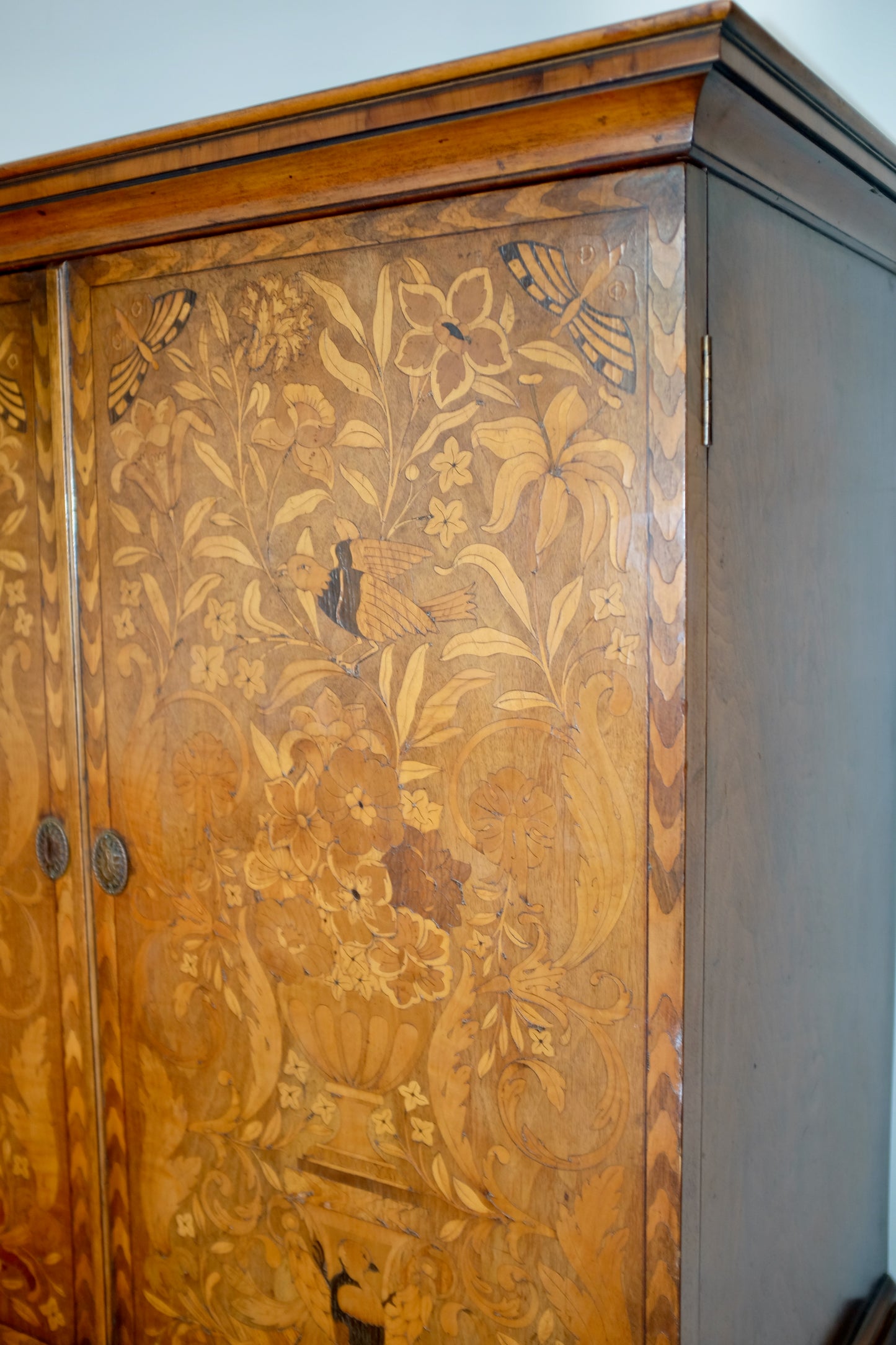 Natural Scene English Marquetry Wood Cabinet on Stand