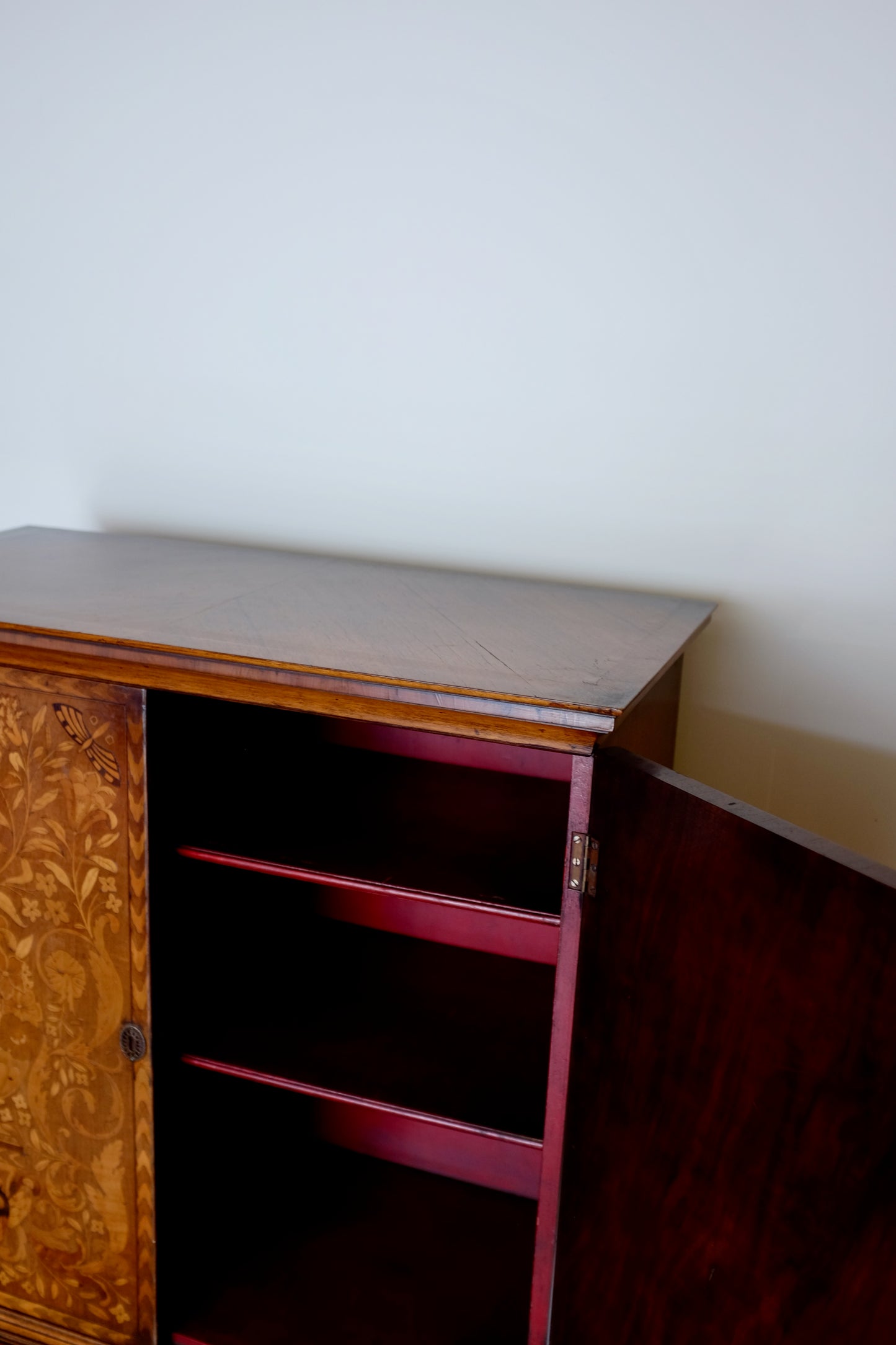 Natural Scene English Marquetry Wood Cabinet on Stand
