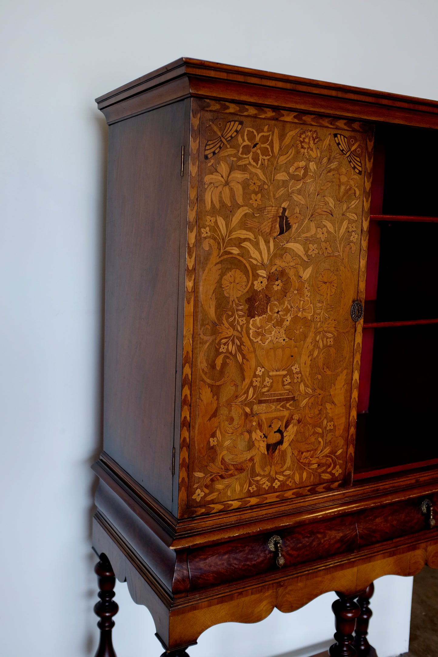 Natural Scene English Marquetry Wood Cabinet on Stand