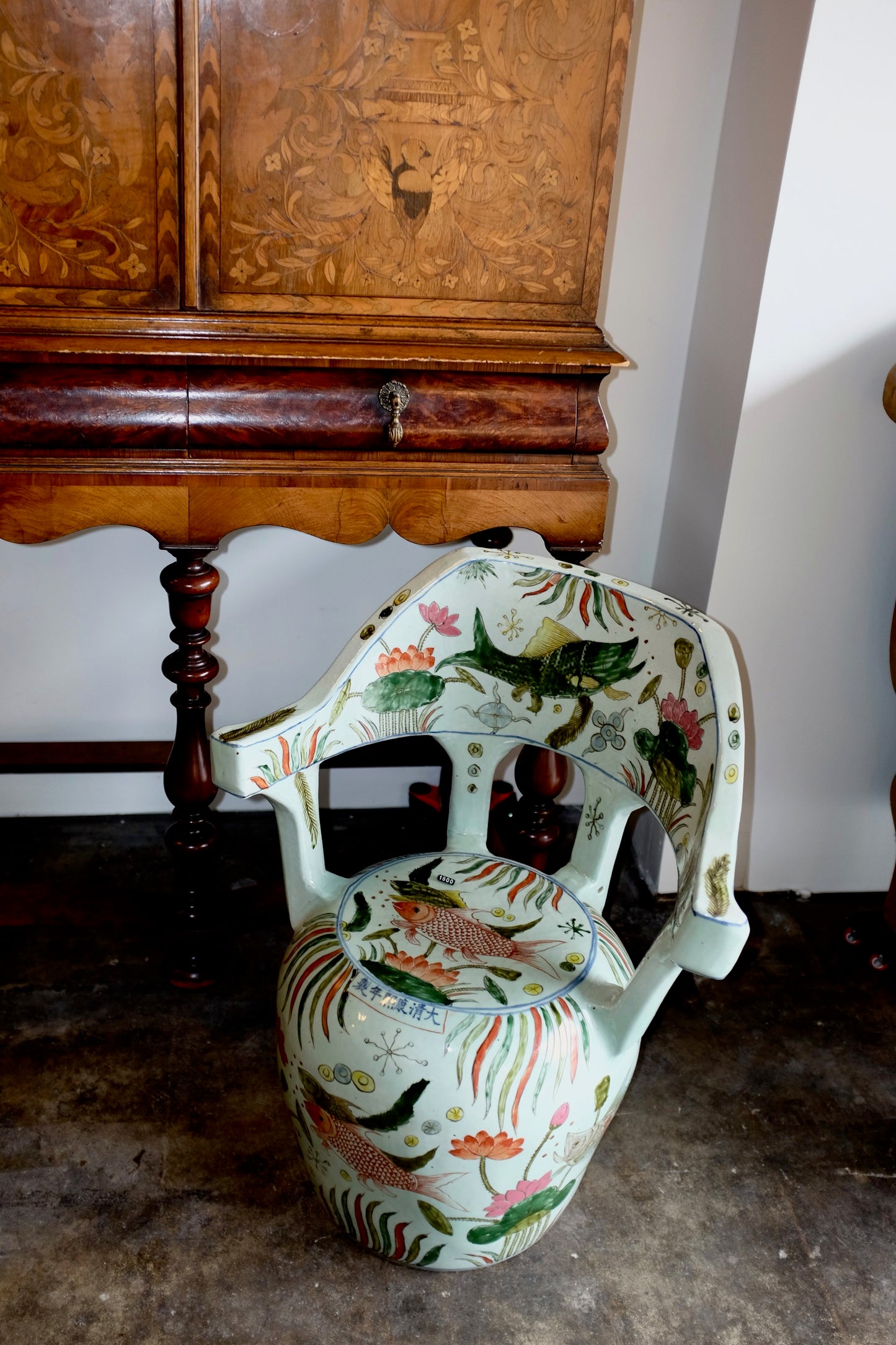 Chinese Ceramic Chair with Fish