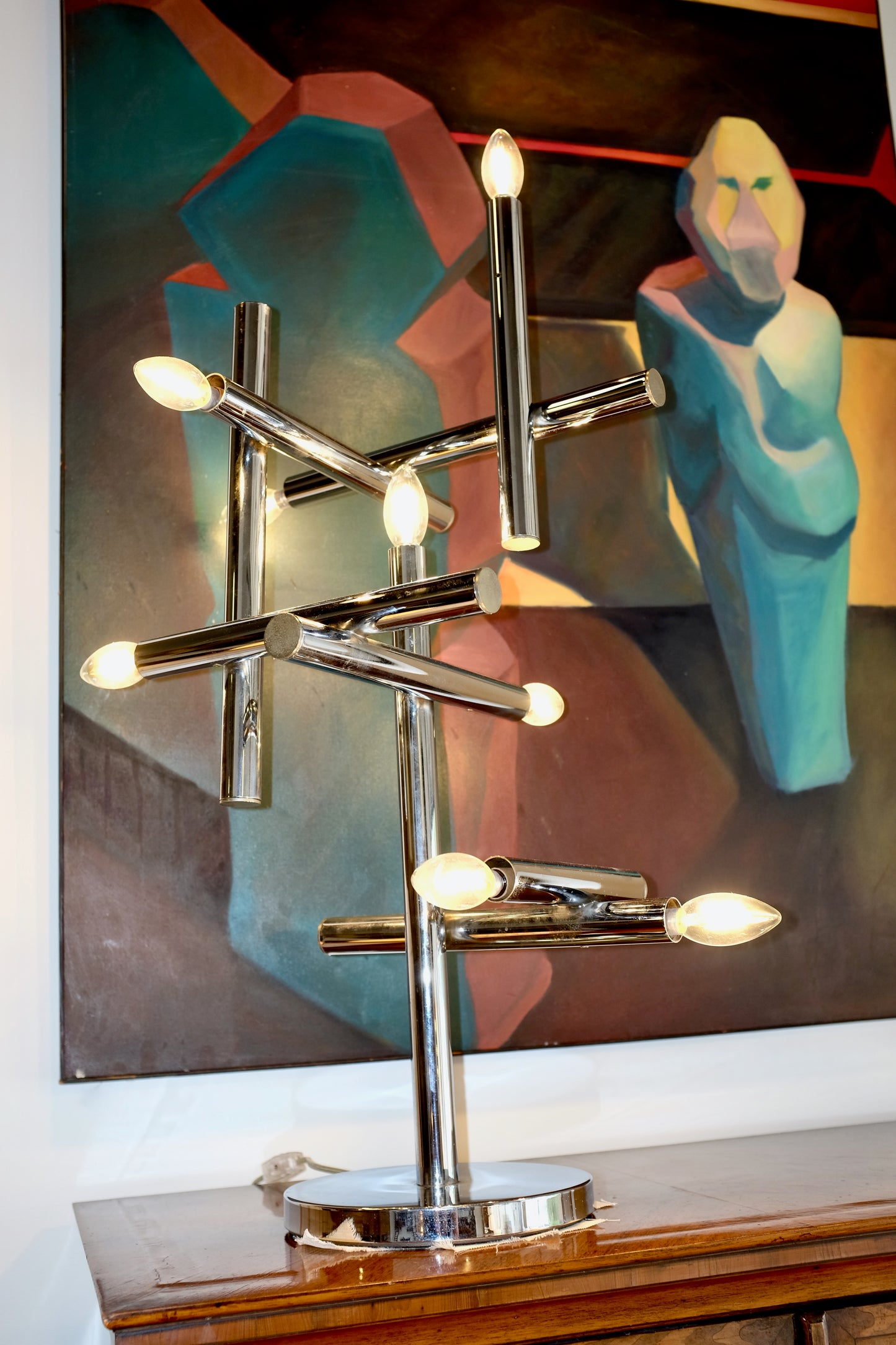 8-light Tubular Chrome Table Lamp