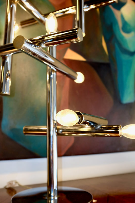 8-light Tubular Chrome Table Lamp