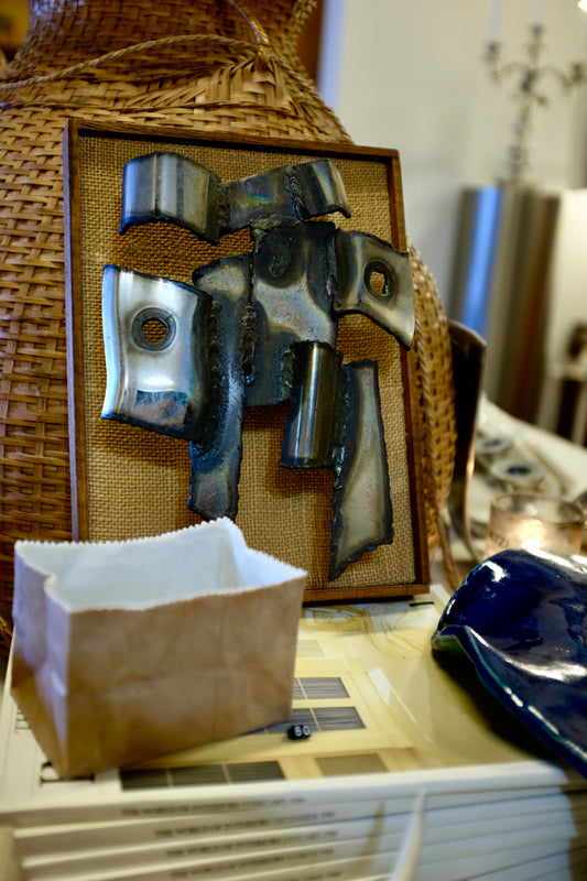 Framed Steel Sculpture on Burlap, Todd Pendleton