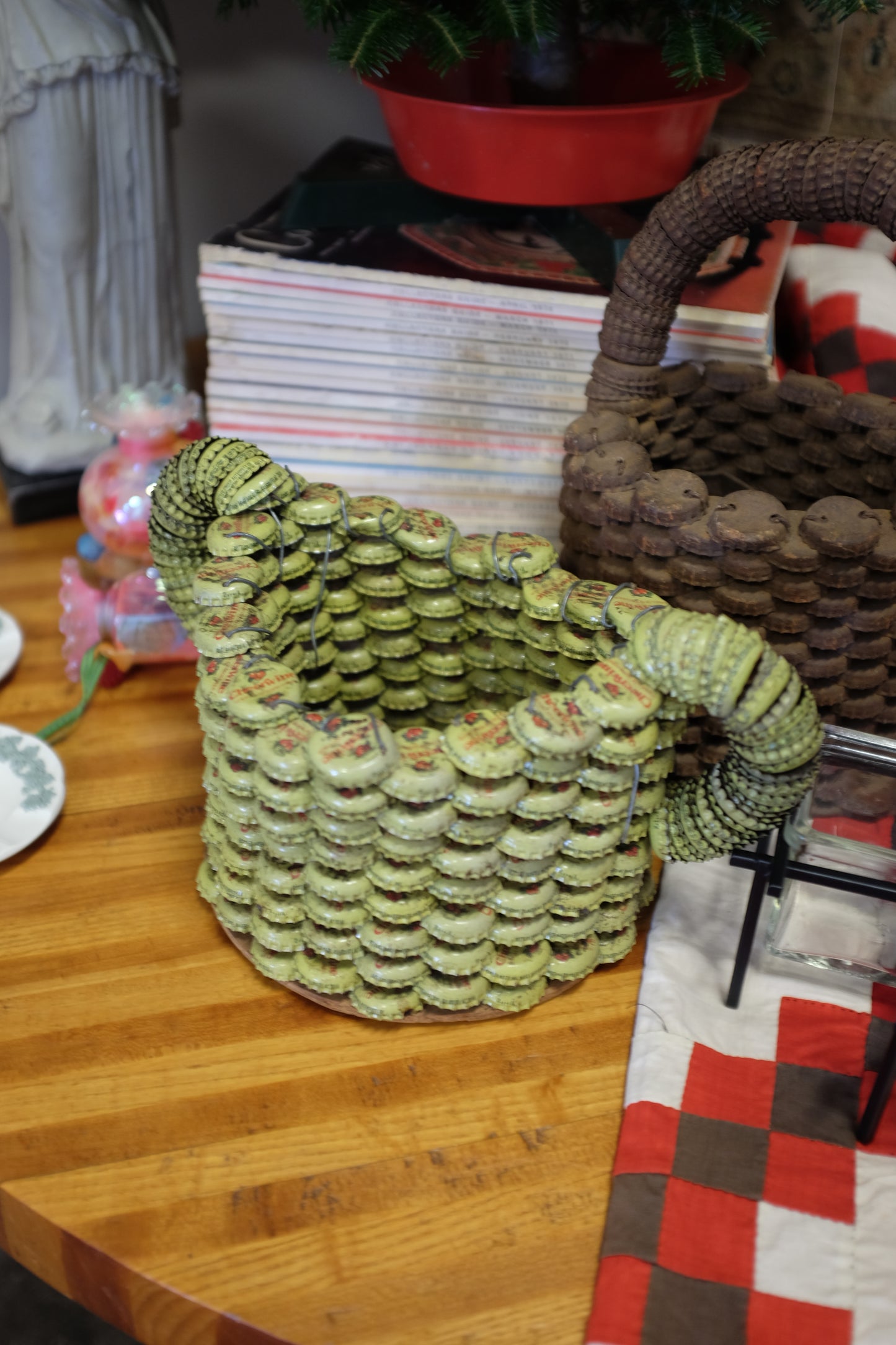 Yellow Folk Art Bottlecap Basket