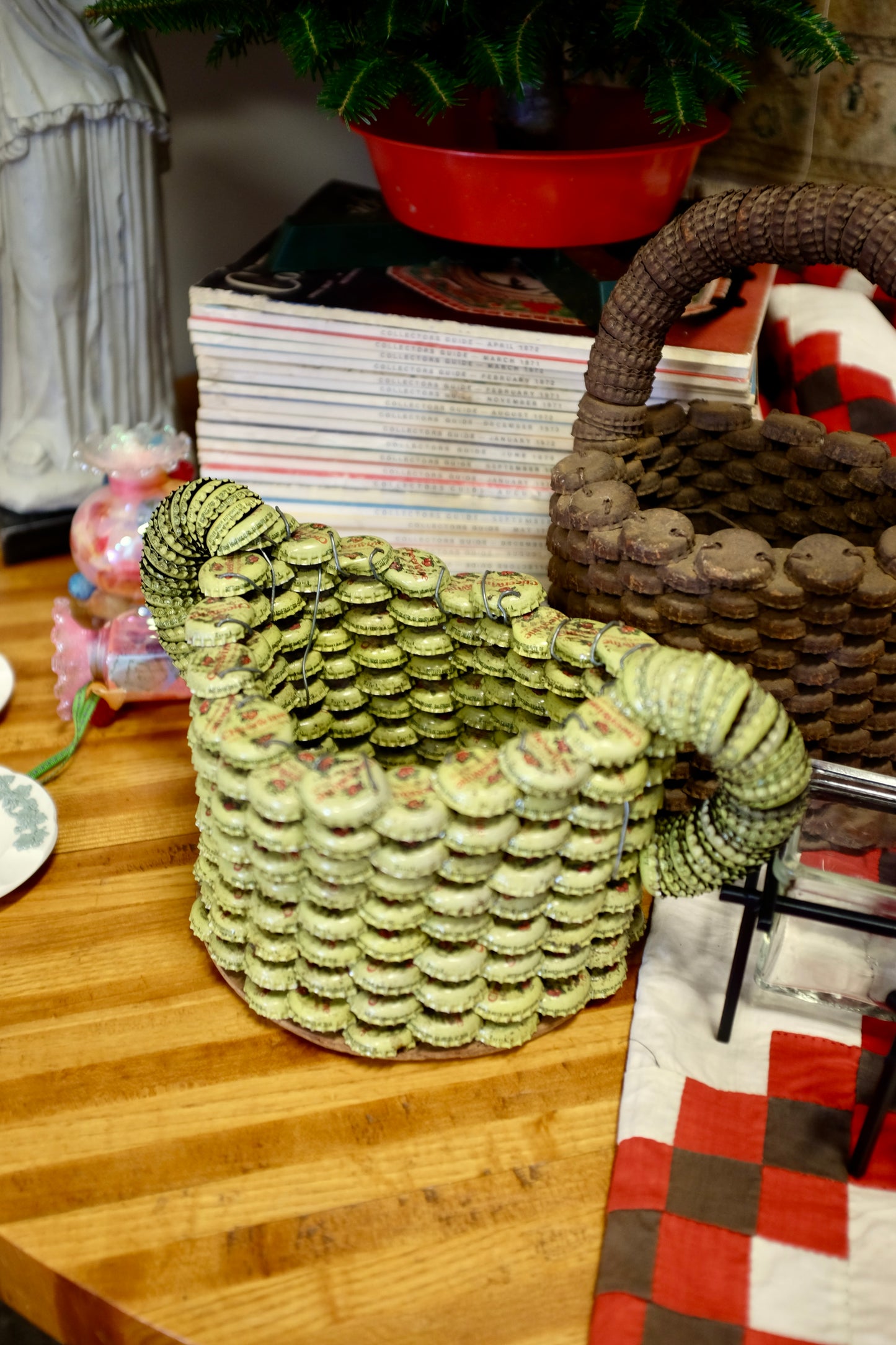 Yellow Folk Art Bottlecap Basket
