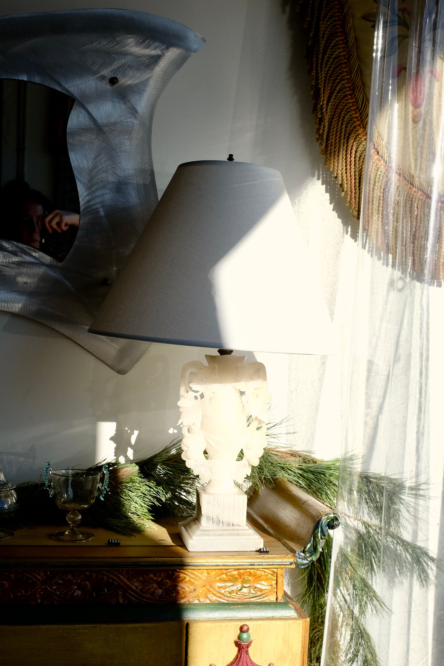 Alabaster Grape Leaves Lamps, Pair Available