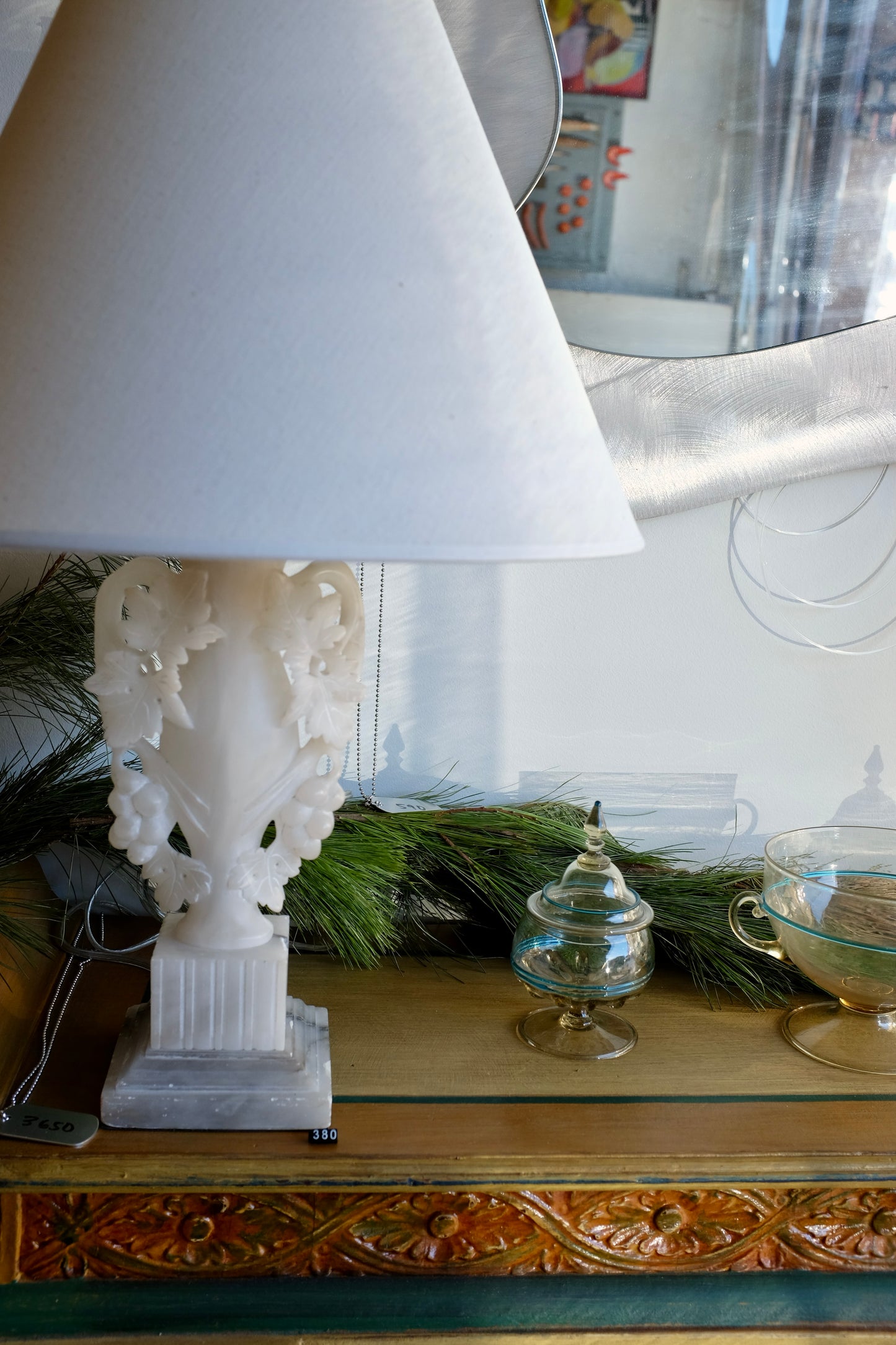 Alabaster Grape Leaves Lamps, Pair Available