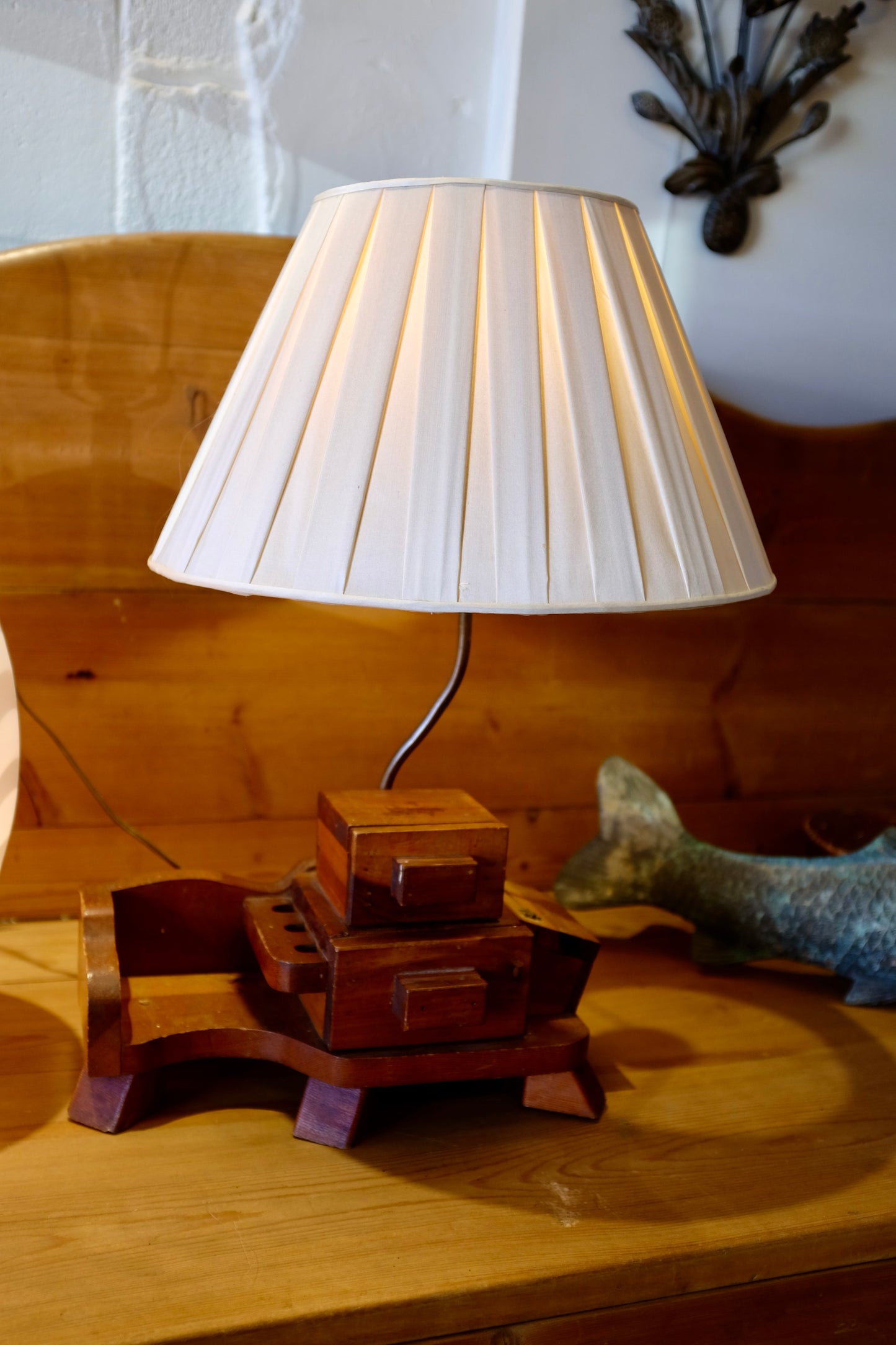 Handmade Wood Lamp with Compartments