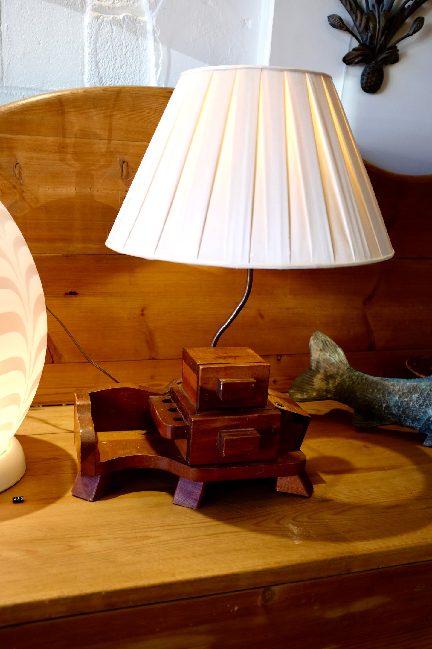Handmade Wood Lamp with Compartments