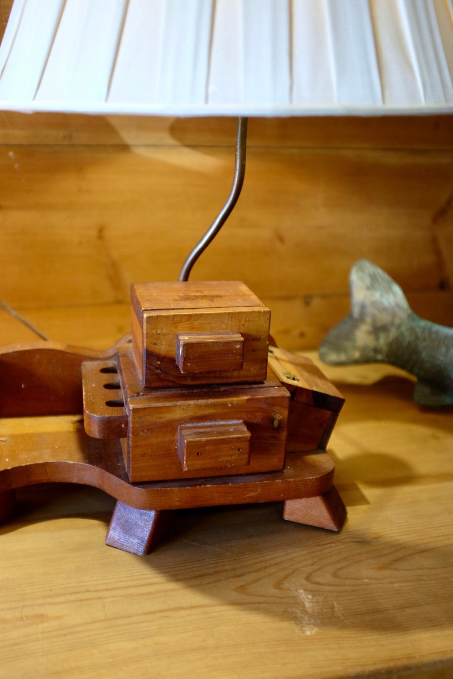 Handmade Wood Lamp with Compartments