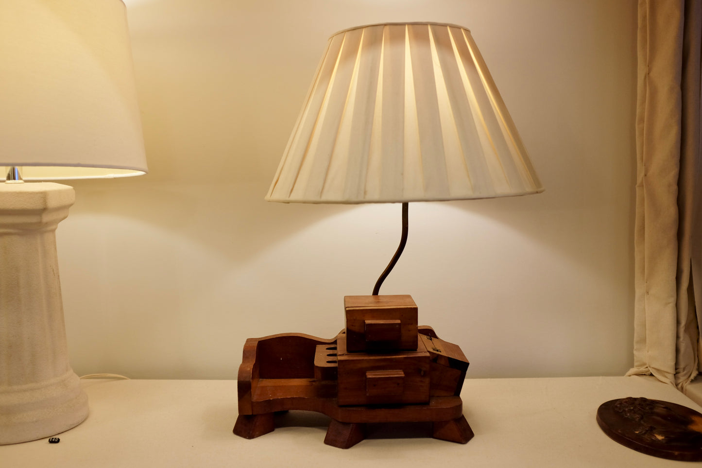 Handmade Wood Lamp with Compartments