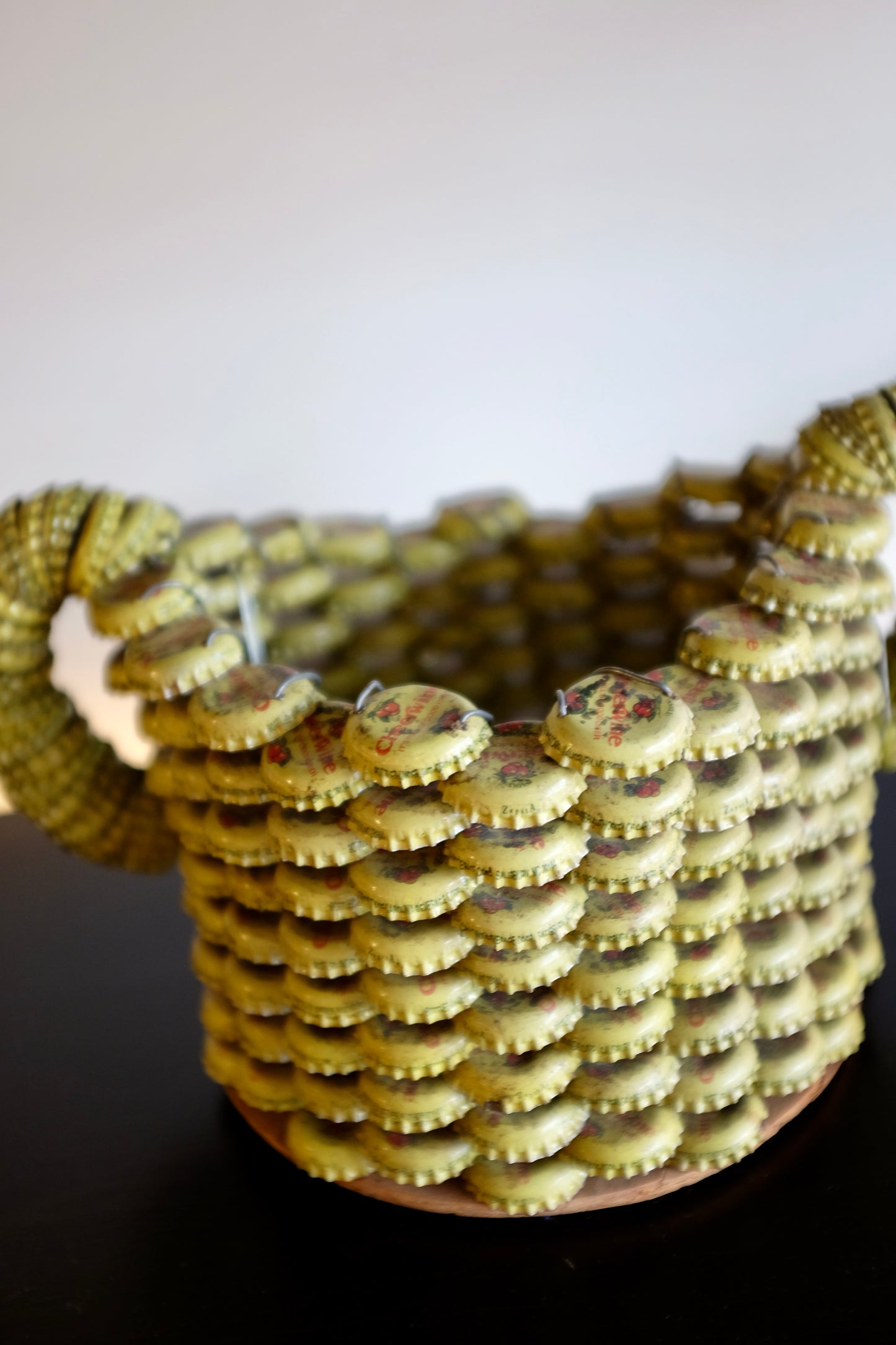 Yellow Folk Art Bottlecap Basket