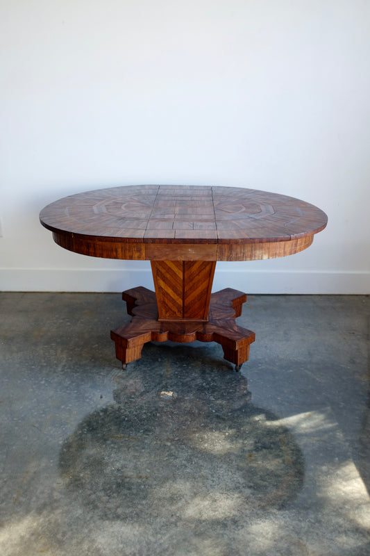 Folk Art Parquetry Arts & Crafts Dining Table on Casters