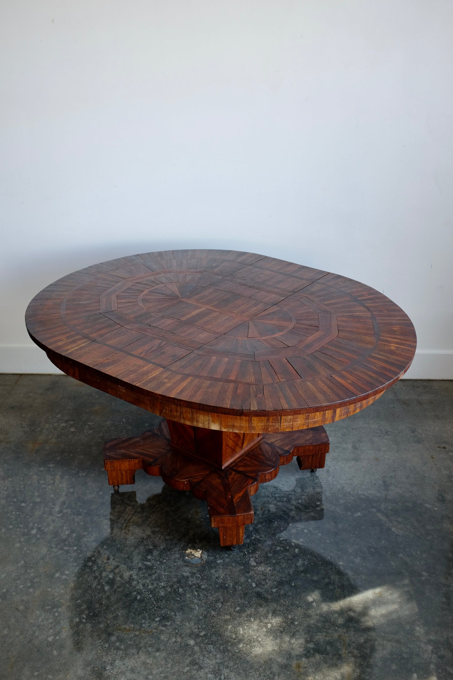 Folk Art Parquetry Arts & Crafts Dining Table on Casters
