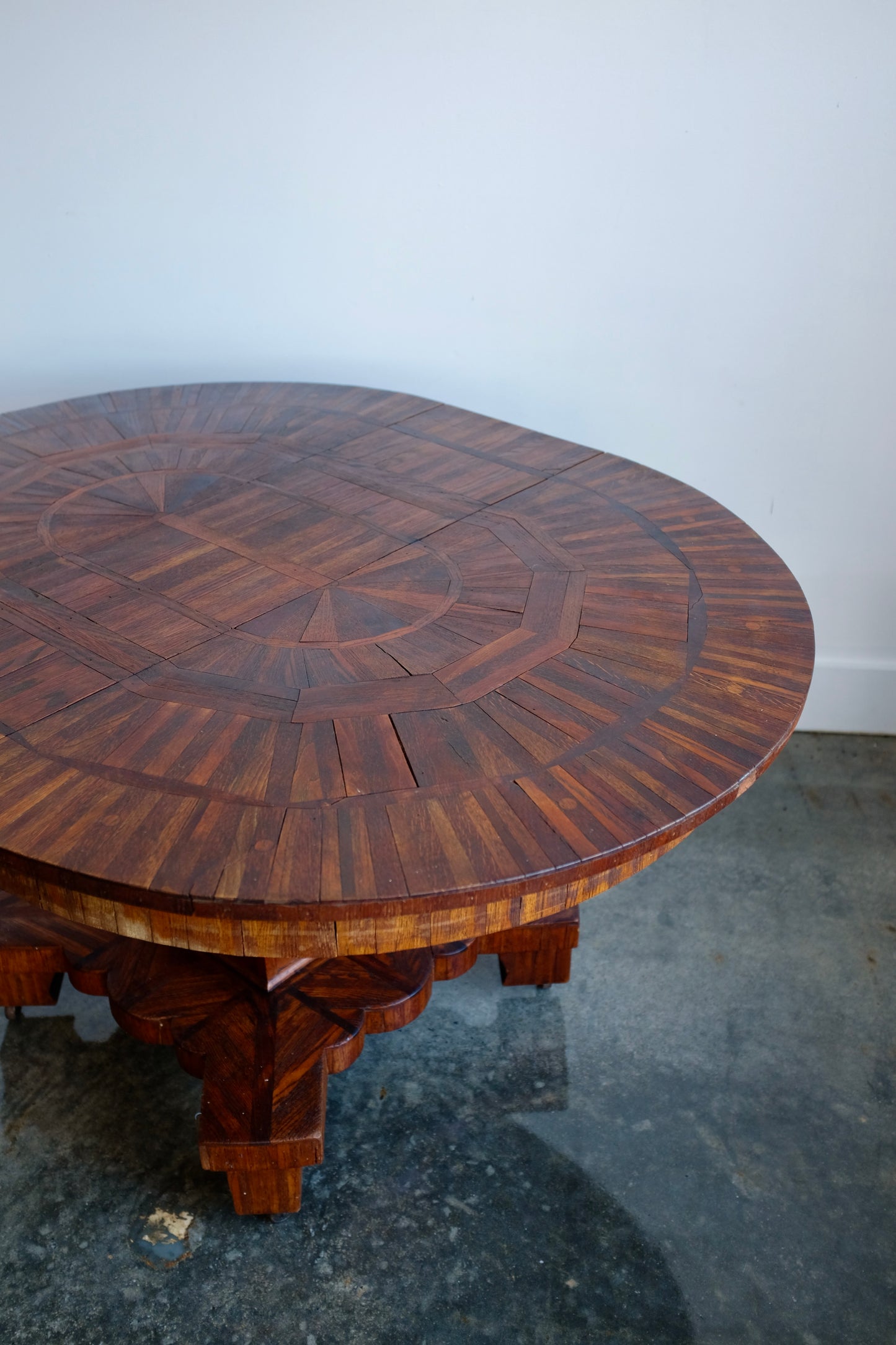 Folk Art Parquetry Arts & Crafts Dining Table on Casters