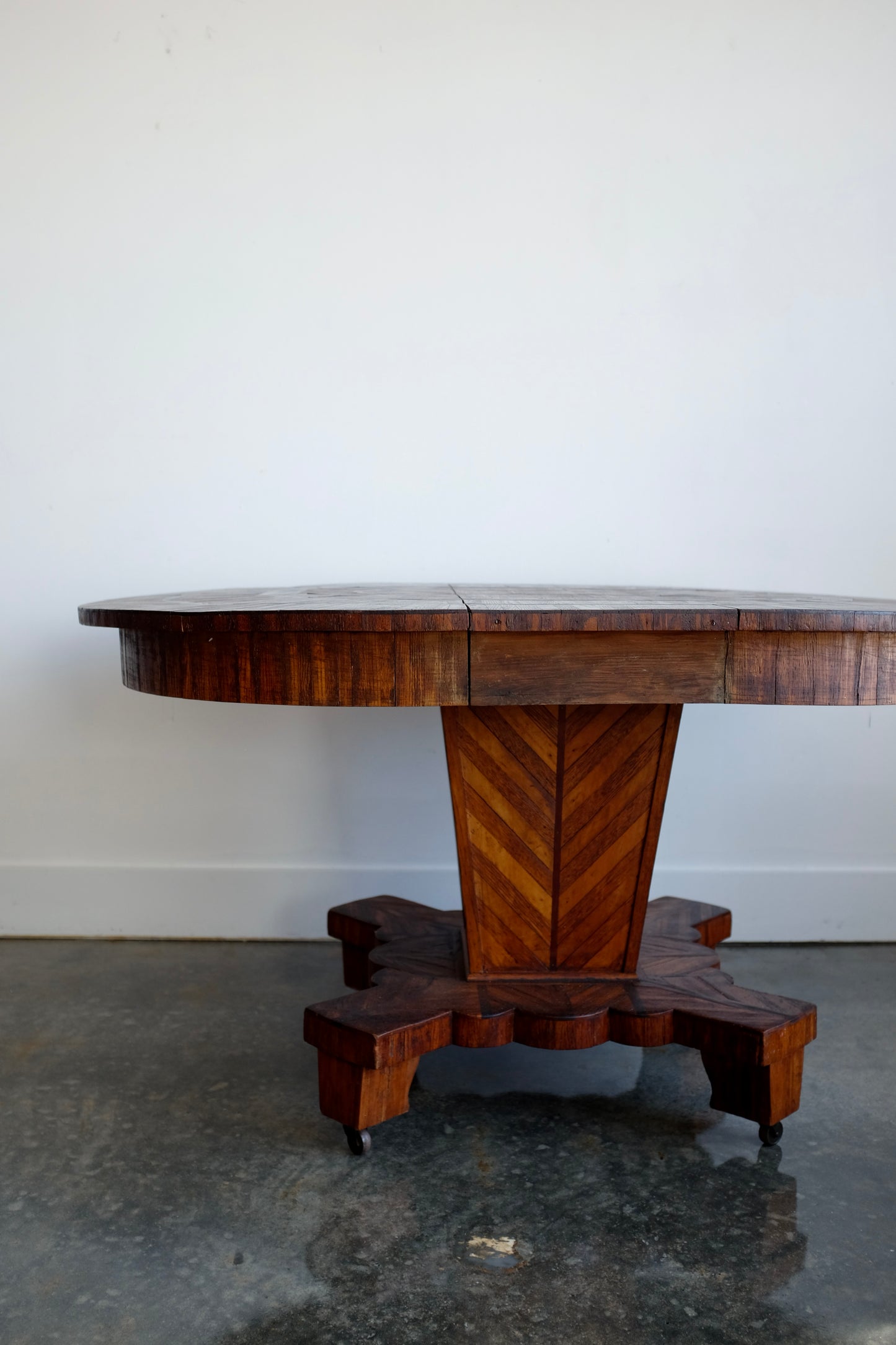 Folk Art Parquetry Arts & Crafts Dining Table on Casters